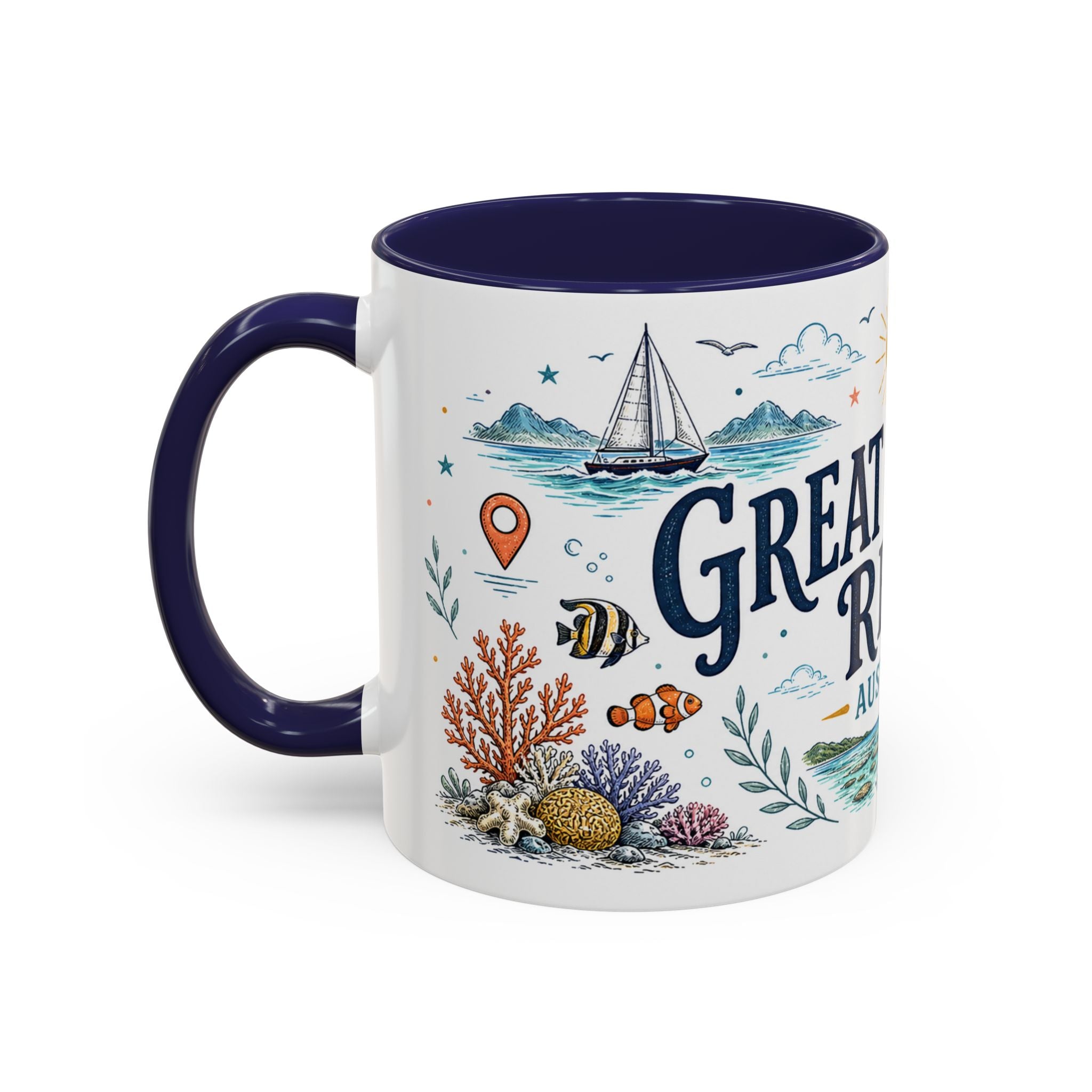 Great Barrier Reef Coffee Mug | Travel Destination Souvenir Gift | Accent Color Ceramic 11oz 15oz