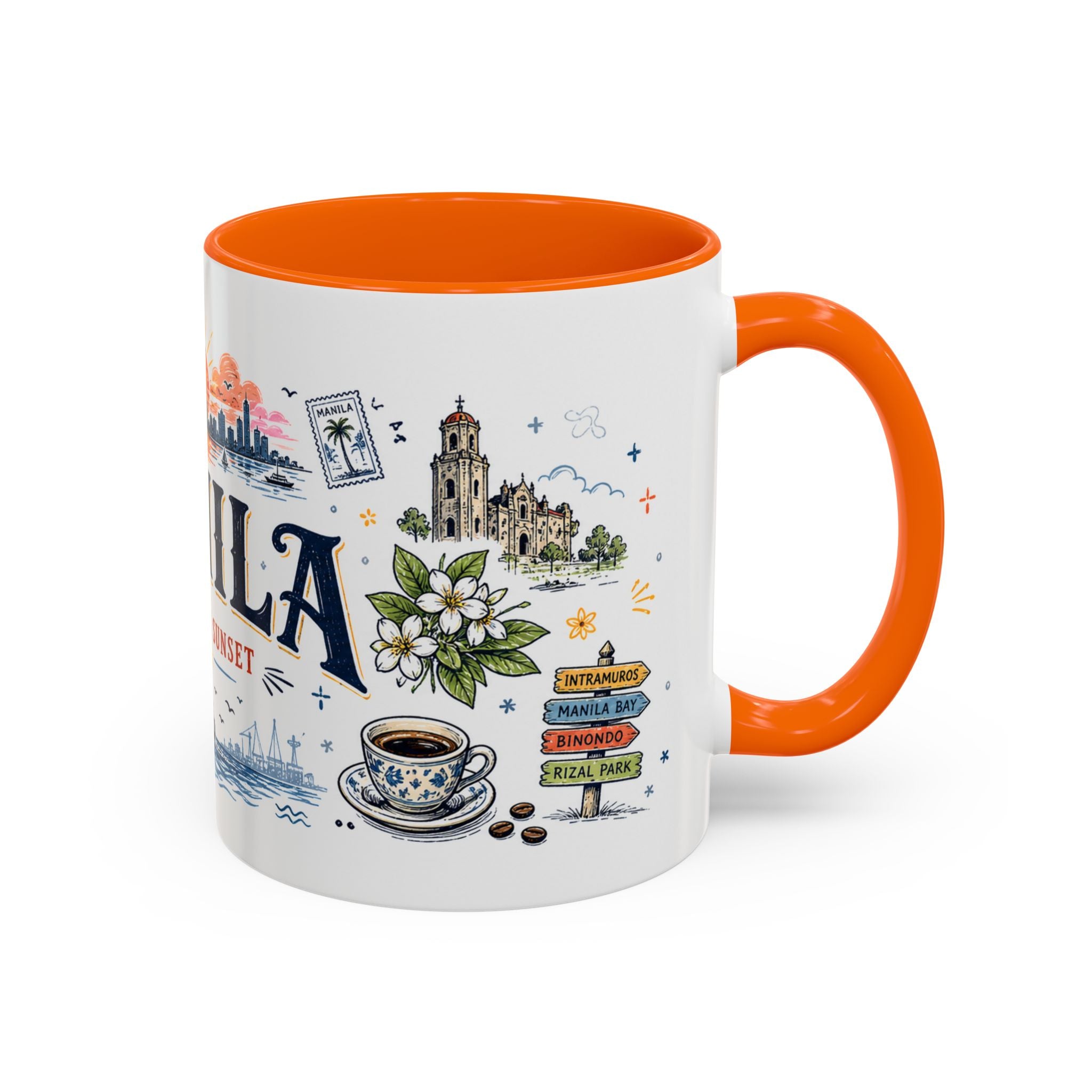 Manila Coffee Mug | Philippines Souvenir Travel Gift | Accent Color Ceramic 11oz 15oz