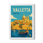 Valletta Malta Framed Poster | Vintage Travel Wall Art | Black Walnut White Frame | 16x24 20x30