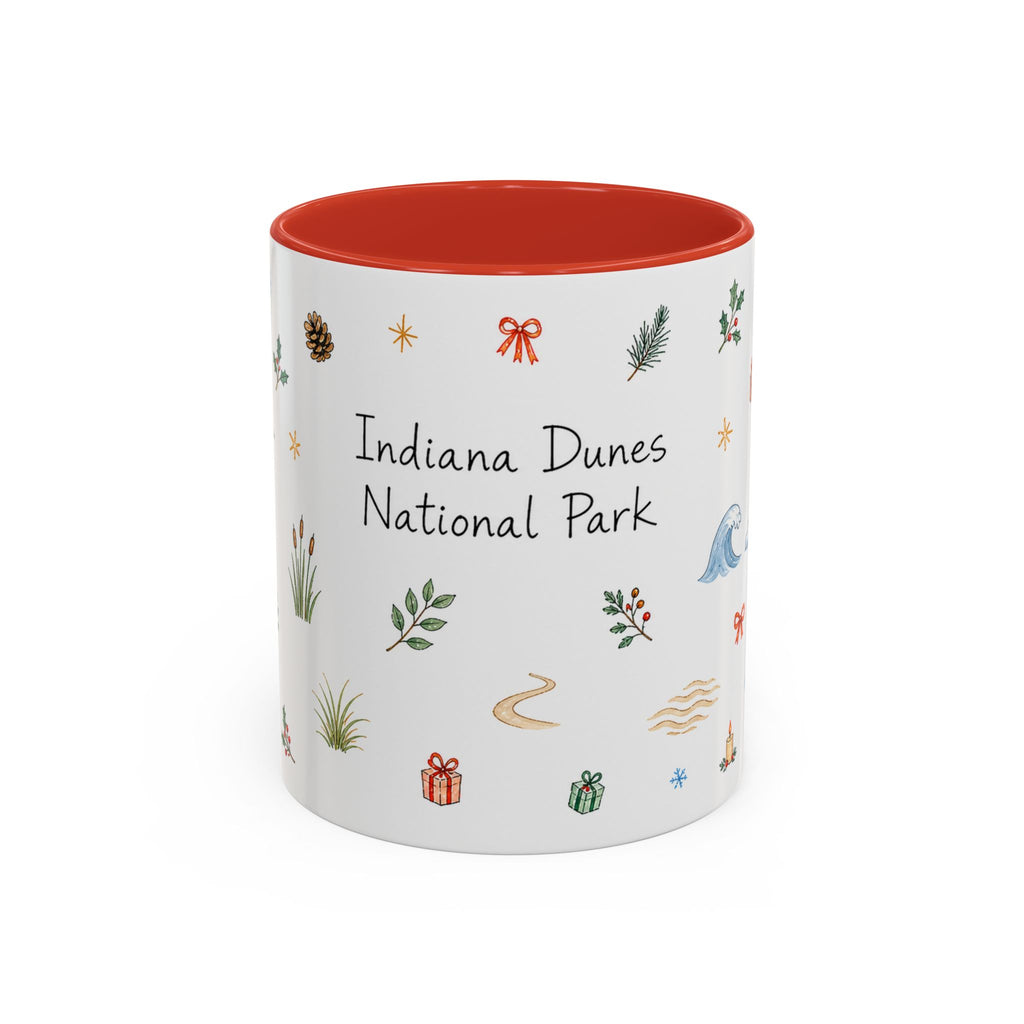 Indiana Dunes National Park Christmas Mug | Watercolor Travel Souvenir | Holiday Gift | Accent Ceramic Coffee Cup 11oz 15oz