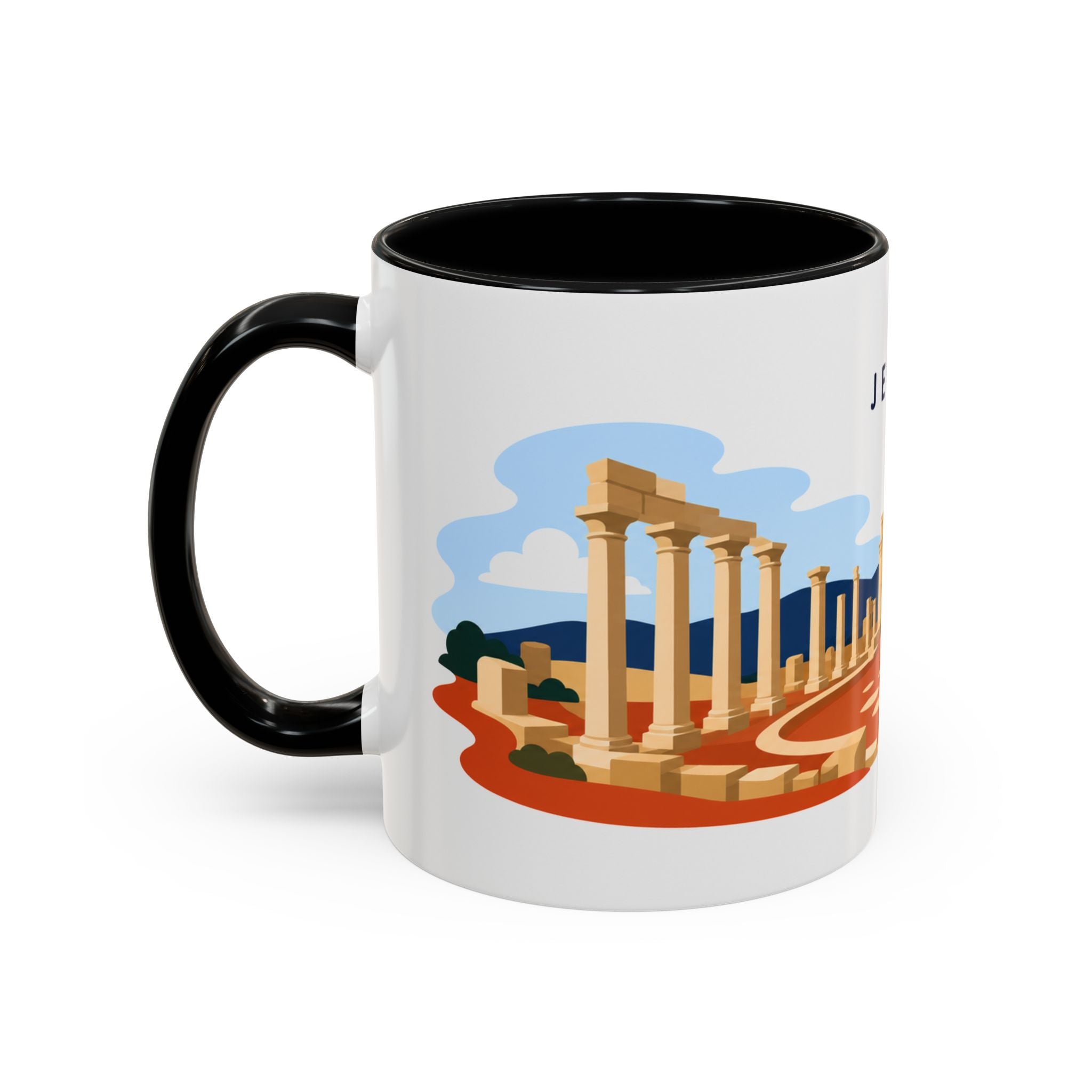 Jerash Coffee Mug | Travel Destination Souvenir Gift | Accent Color Ceramic 11oz 15oz