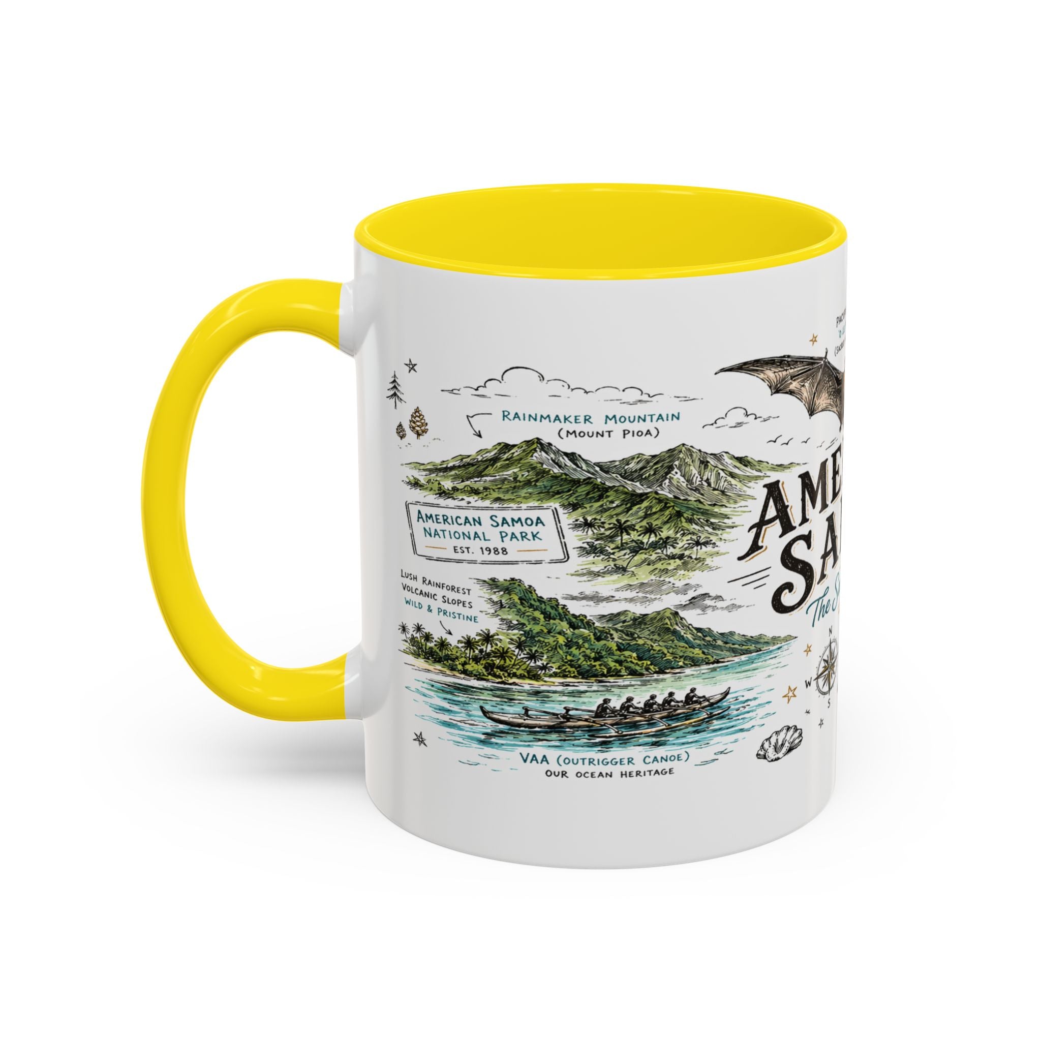 American Samoa National Park Coffee Mug | Pacific Island Rainforest Reef Gift | Accent Color Ceramic 11oz 15oz
