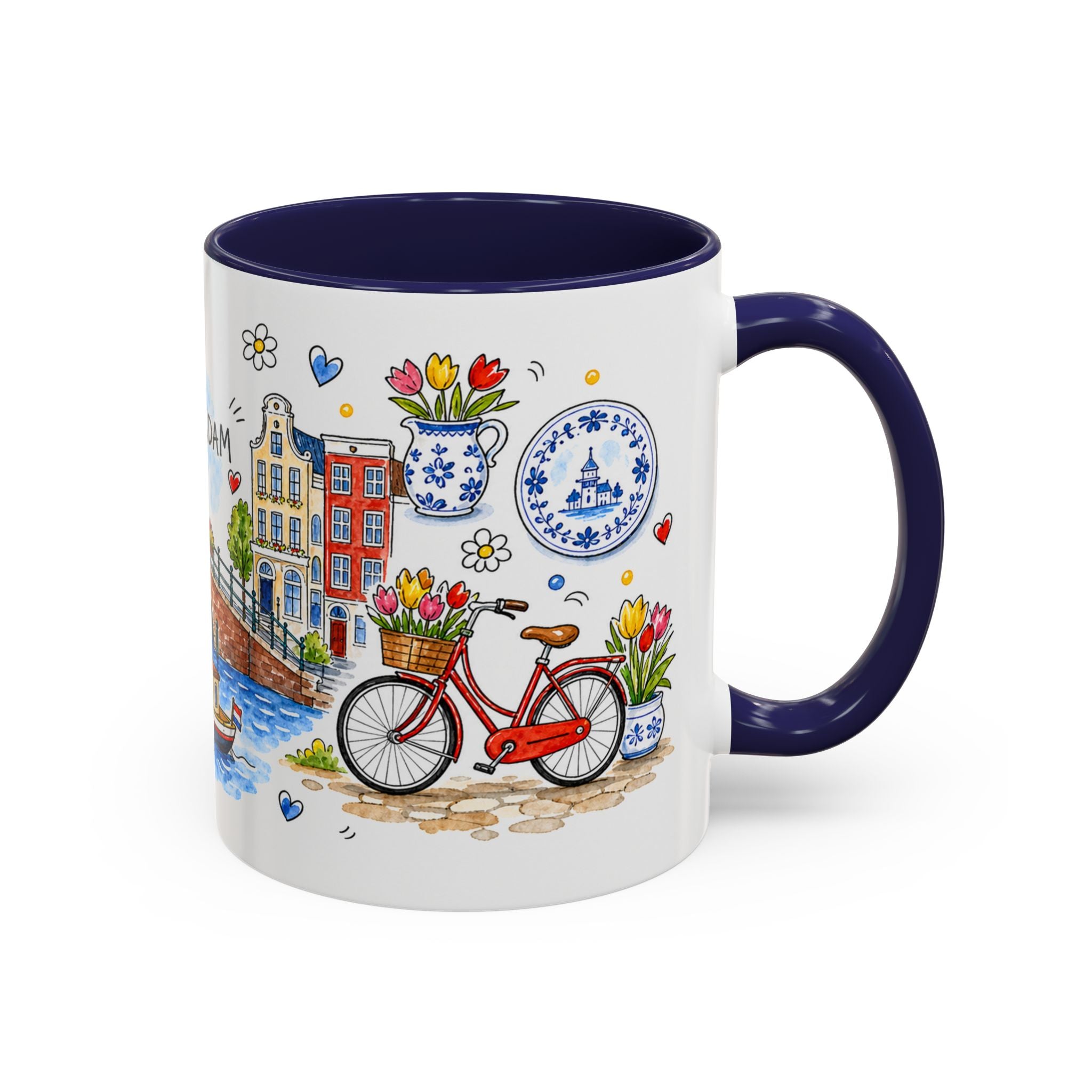 Amsterdam Travel Mug | European City Souvenir Accent Coffee Mug | 11oz 15oz Ceramic Cup