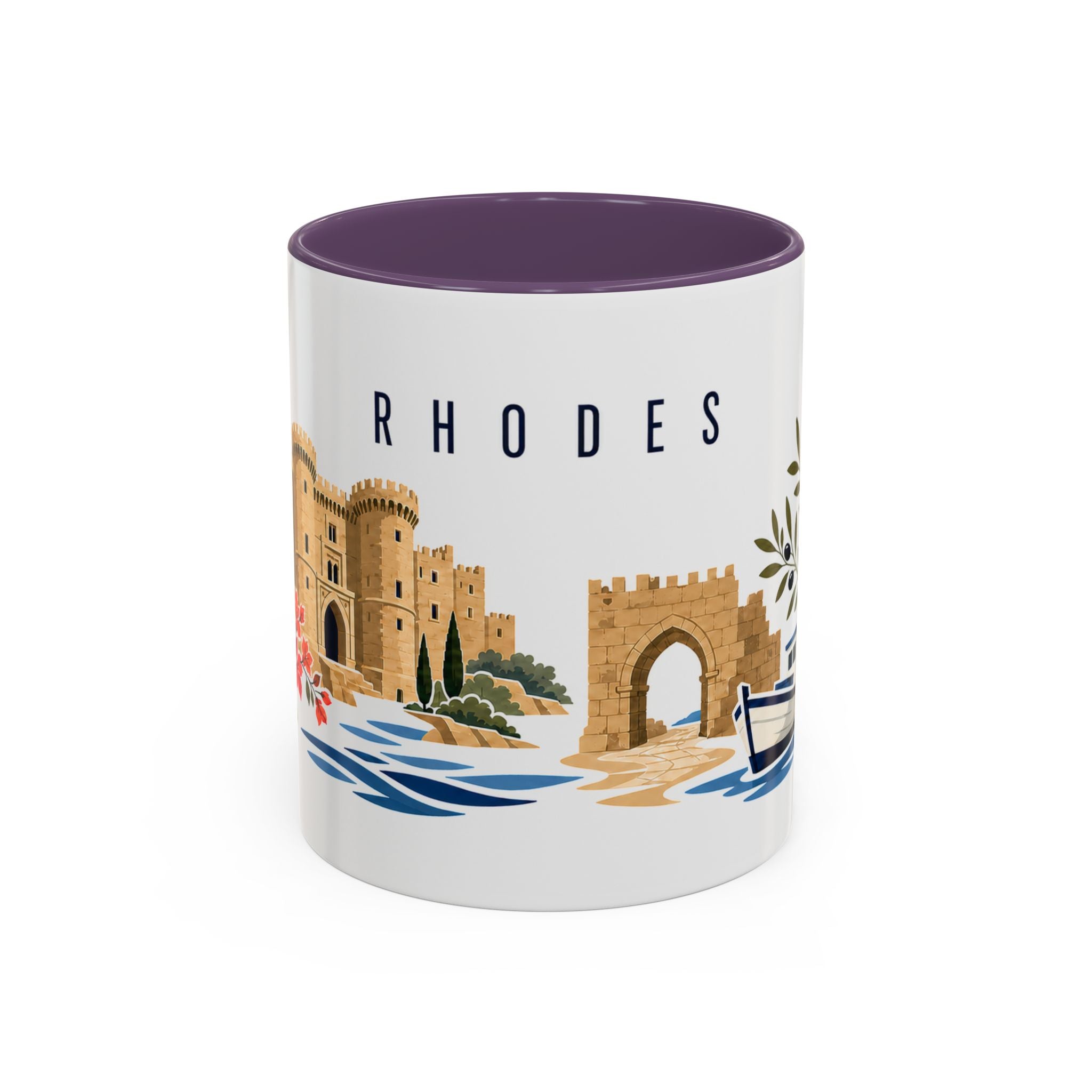 Rhodes Coffee Mug | Greece Travel Souvenir | Porcelain Decal City Gift | 11oz 15oz Accent Mug