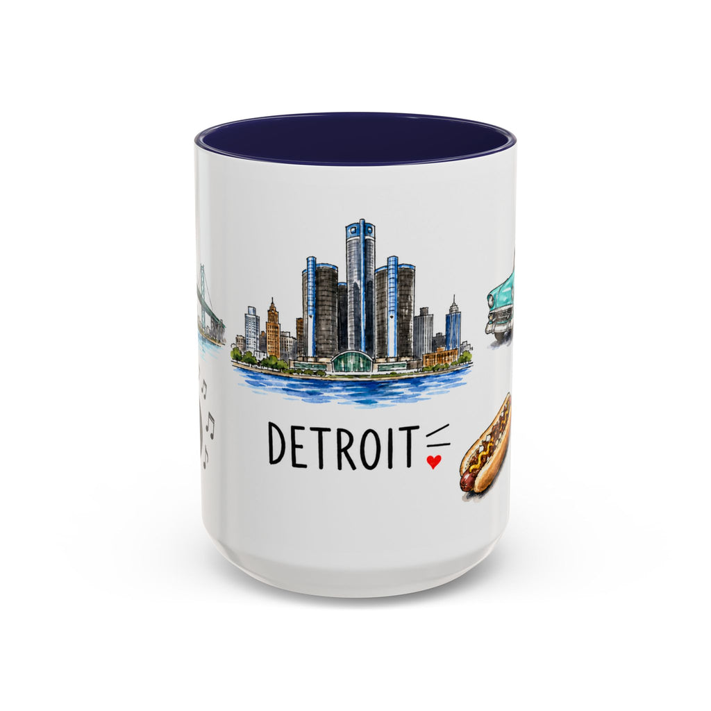 Detroit Illustrated Travel Mug | City Souvenir Accent Coffee Mug | 11oz 15oz Ceramic Cup