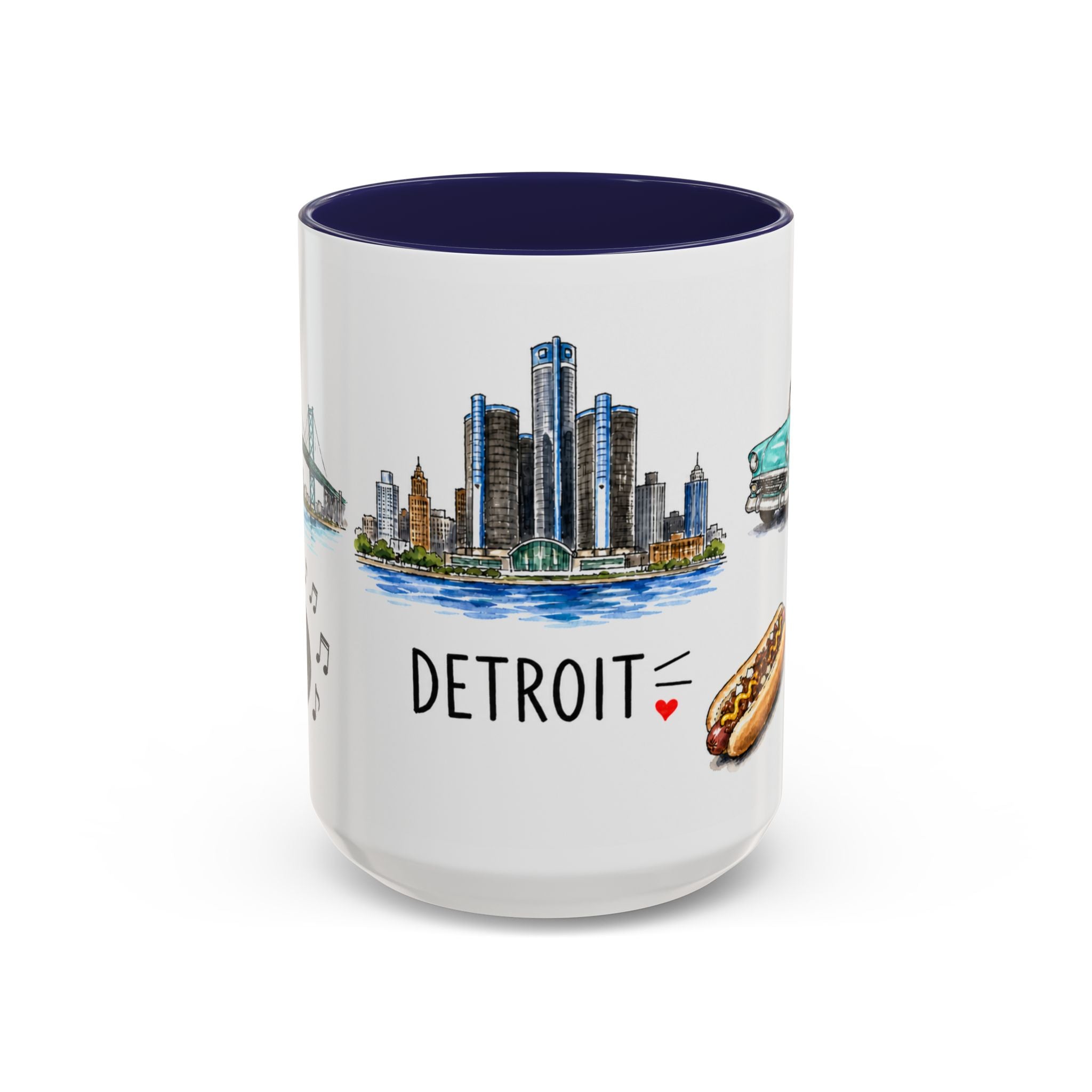 Detroit Illustrated Travel Mug | City Souvenir Accent Coffee Mug | 11oz 15oz Ceramic Cup