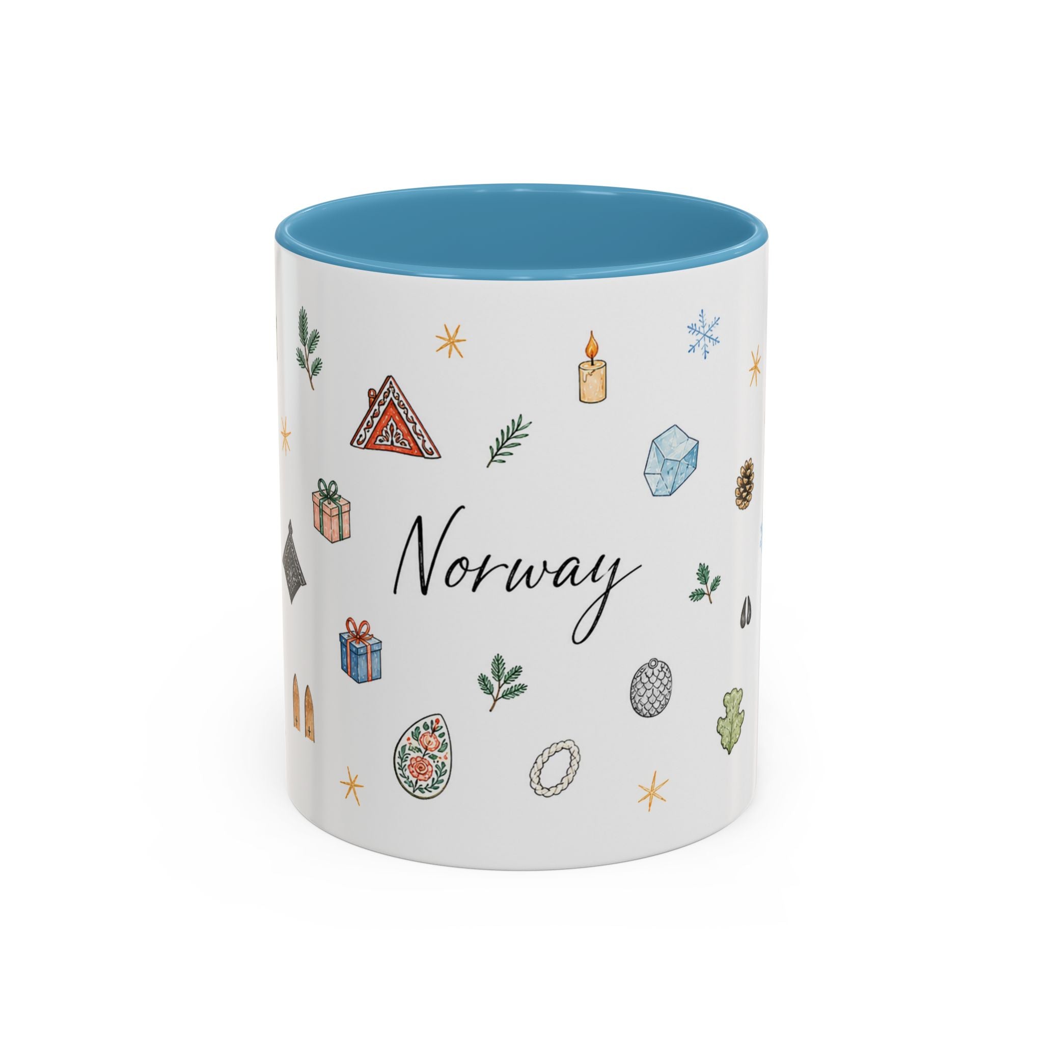 Norway Christmas Mug | Watercolor Travel Souvenir | Holiday Gift | Accent Ceramic Coffee Cup 11oz 15oz