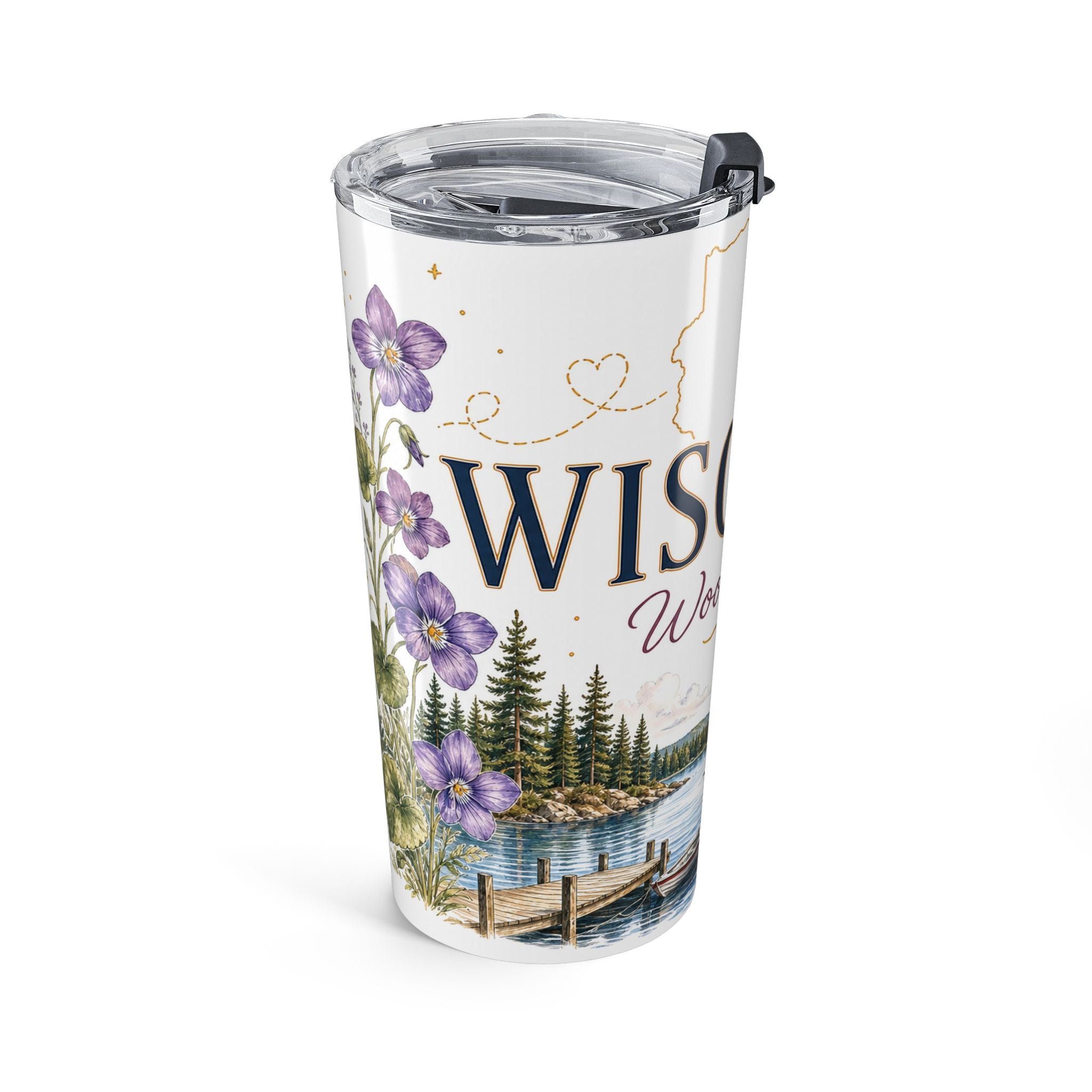 Wisconsin State Flower 20oz Tumbler | Wood Violet Botanical State Flower Gift | Insulated Stainless Steel Travel Cup