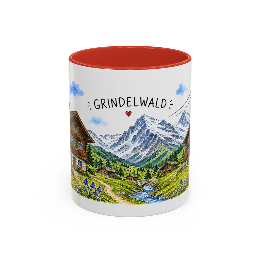 Grindelwald Illustrated Travel Mug | Switzerland Souvenir Accent Coffee Mug | 11oz 15oz Ceramic Cup