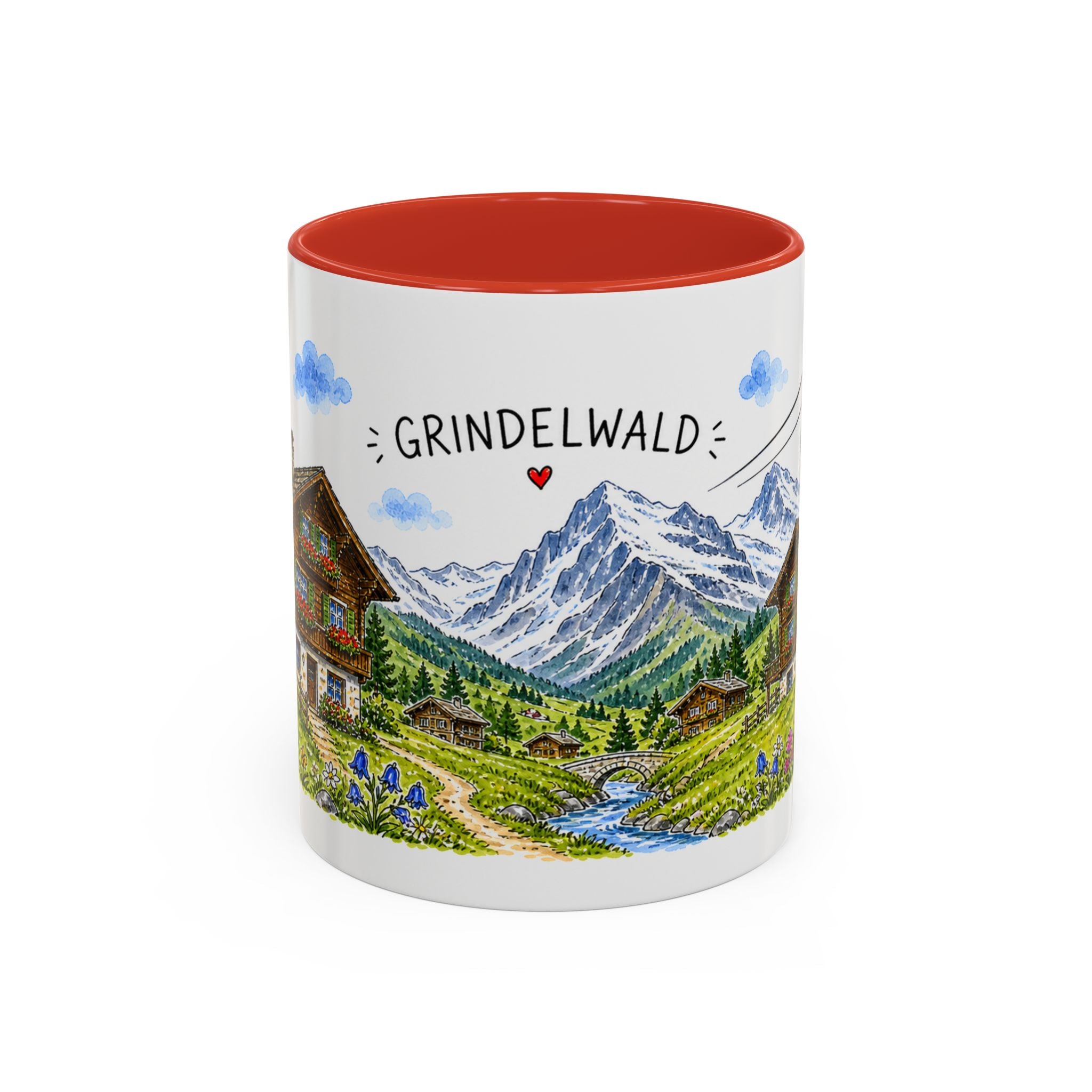 Grindelwald Illustrated Travel Mug | Switzerland Souvenir Accent Coffee Mug | 11oz 15oz Ceramic Cup
