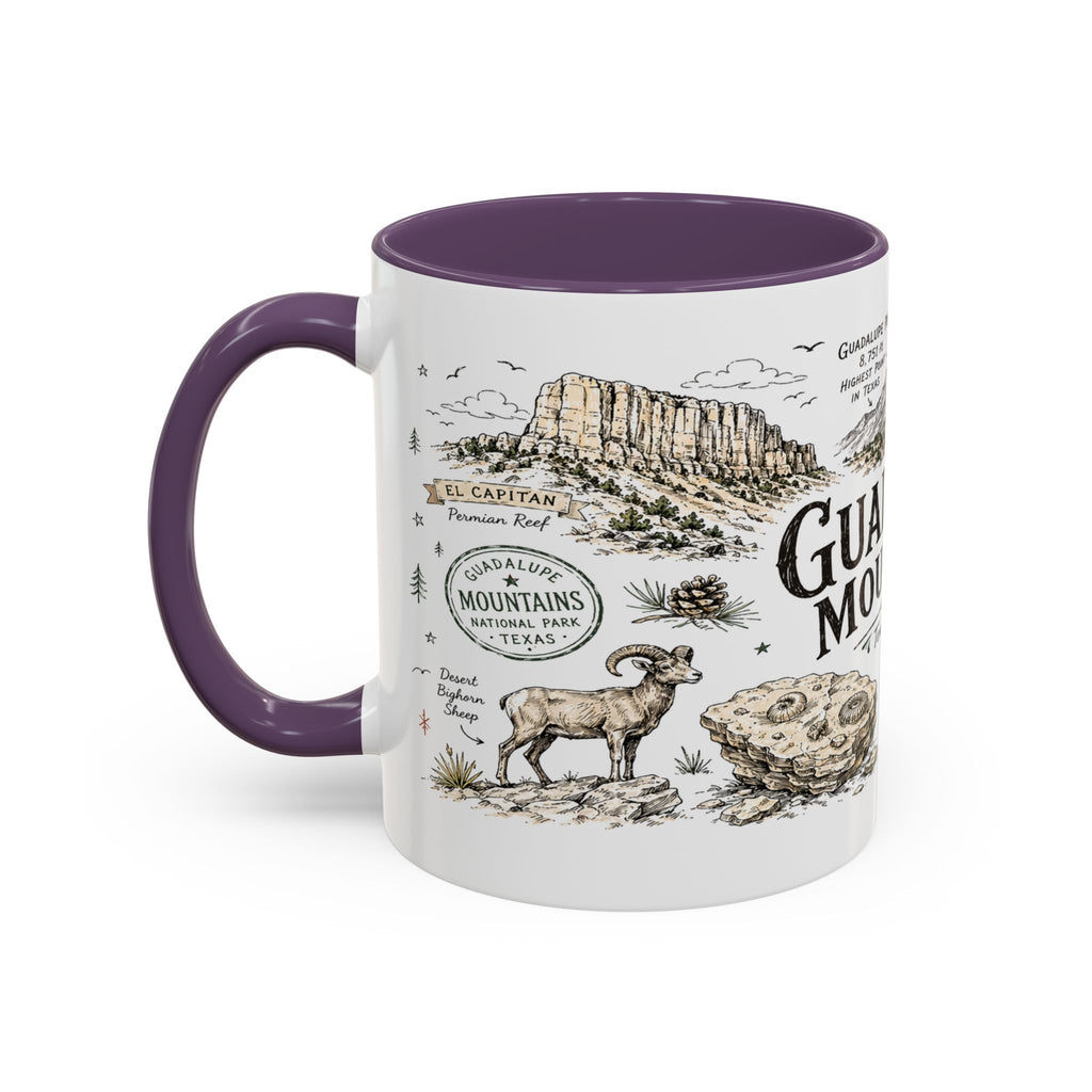 Guadalupe Mountains National Park Coffee Mug | Texas Desert Peaks Hiking Gift | Accent Color Ceramic 11oz 15oz