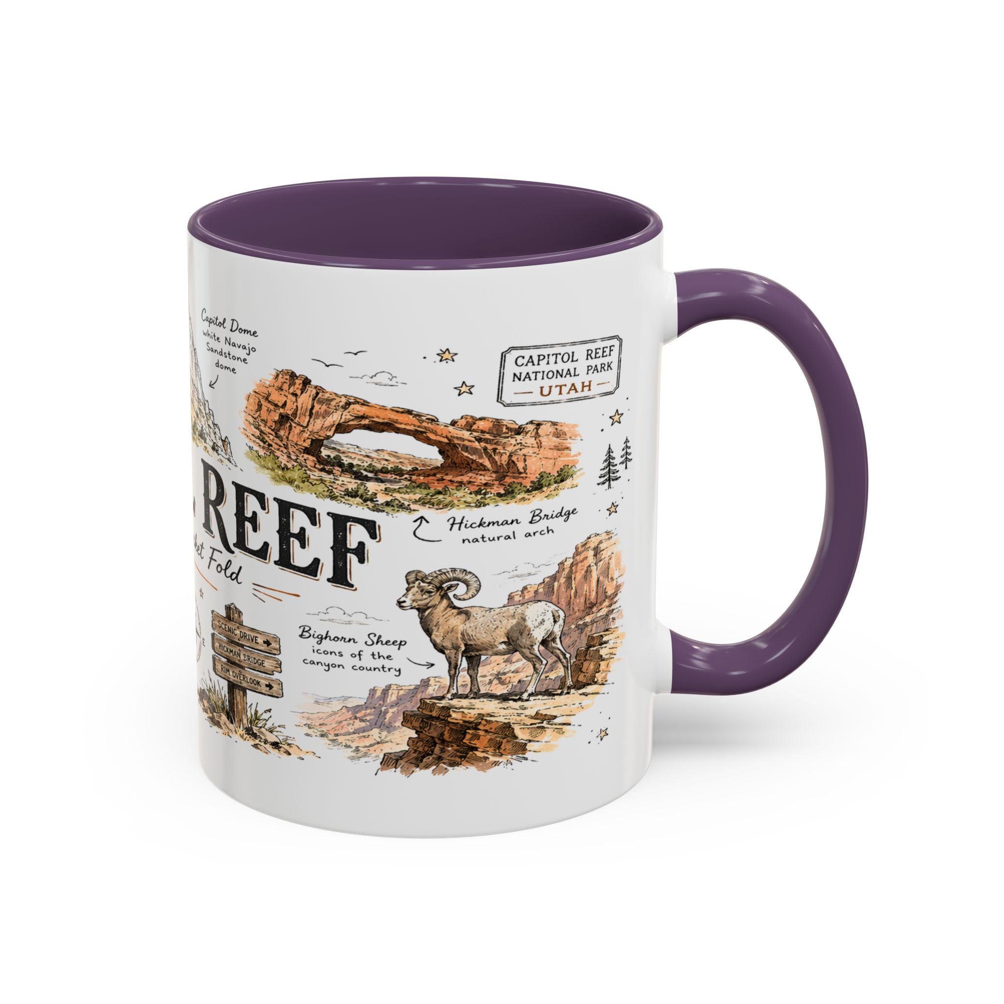 Capitol Reef National Park Coffee Mug | Utah Sandstone Canyon Hiking Gift | Accent Color Ceramic 11oz 15oz