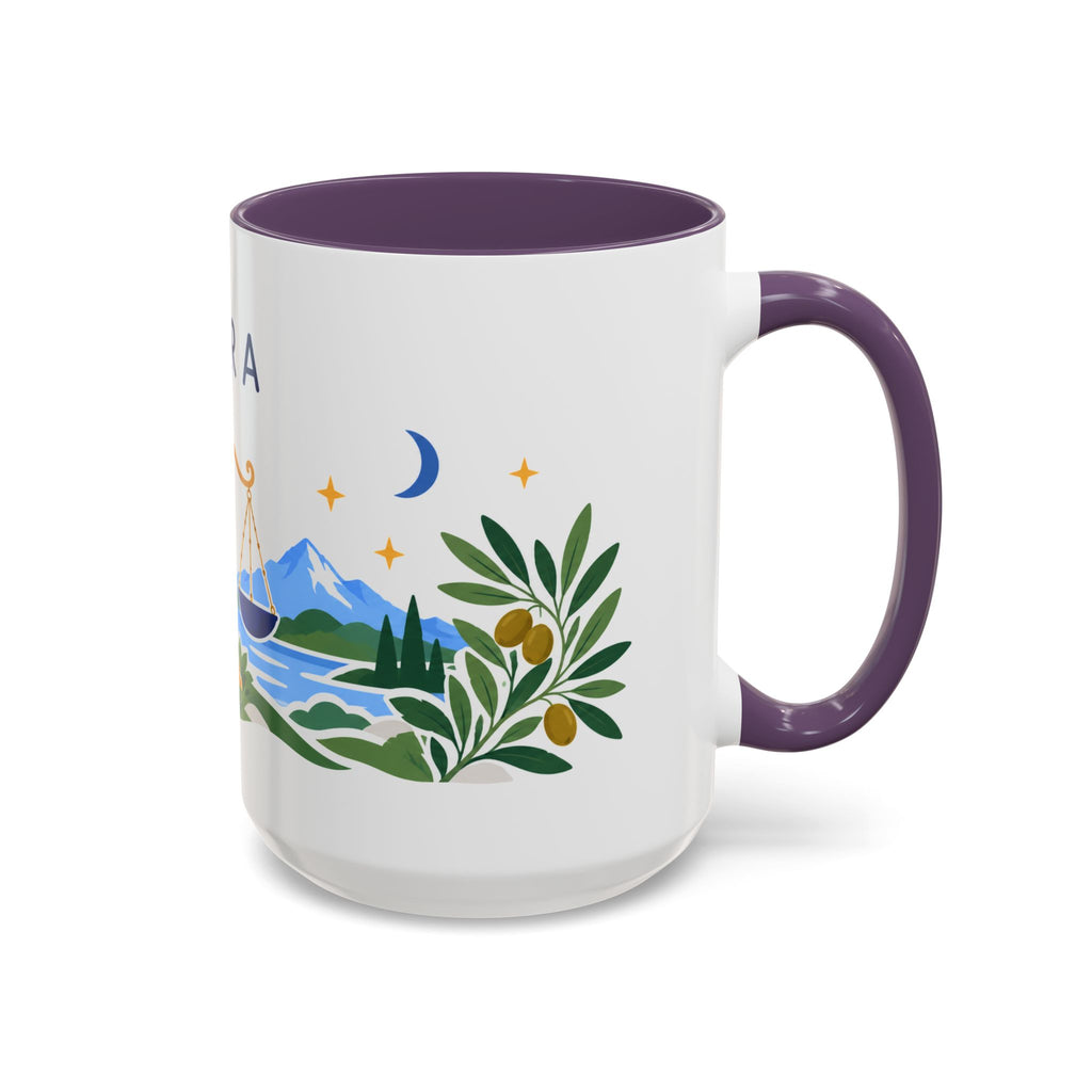 Libra Zodiac Coffee Mug | Scales and Rose Design | Astrology Birthday Gift | 11 oz 15 oz Ceramic Accent Mug