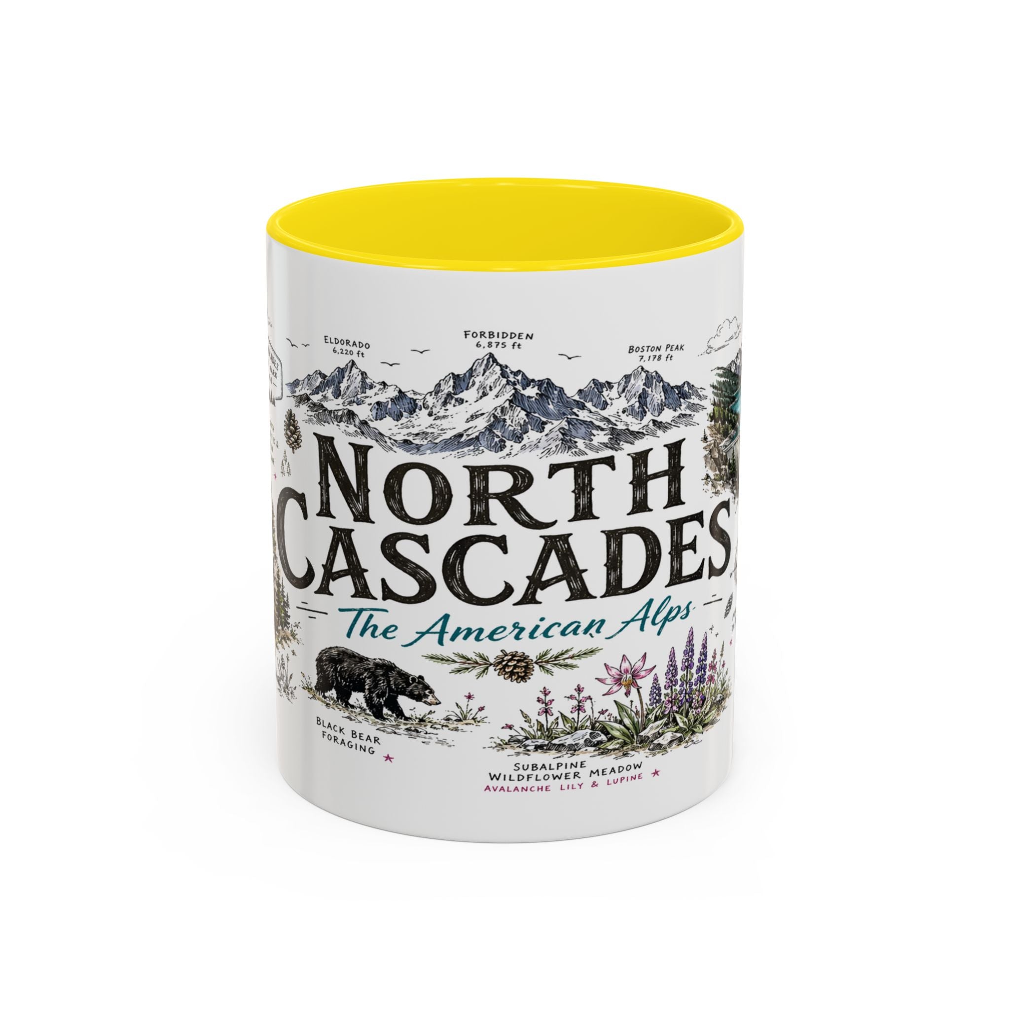 North Cascades National Park Coffee Mug | Washington Alpine Glacier Hiking Gift | Accent Color Ceramic 11oz 15oz