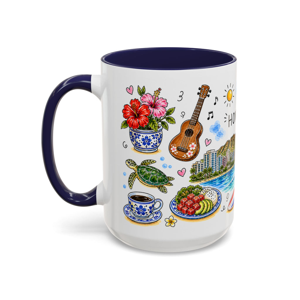 Honolulu Illustrated Travel Mug | City Souvenir Accent Coffee Mug | 11oz 15oz Ceramic Cup