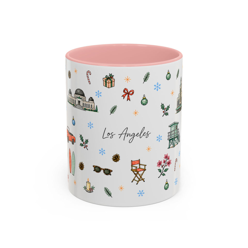 Los Angeles Christmas Mug | Watercolor City Souvenir | Ceramic Coffee Cup (11oz or 15oz)