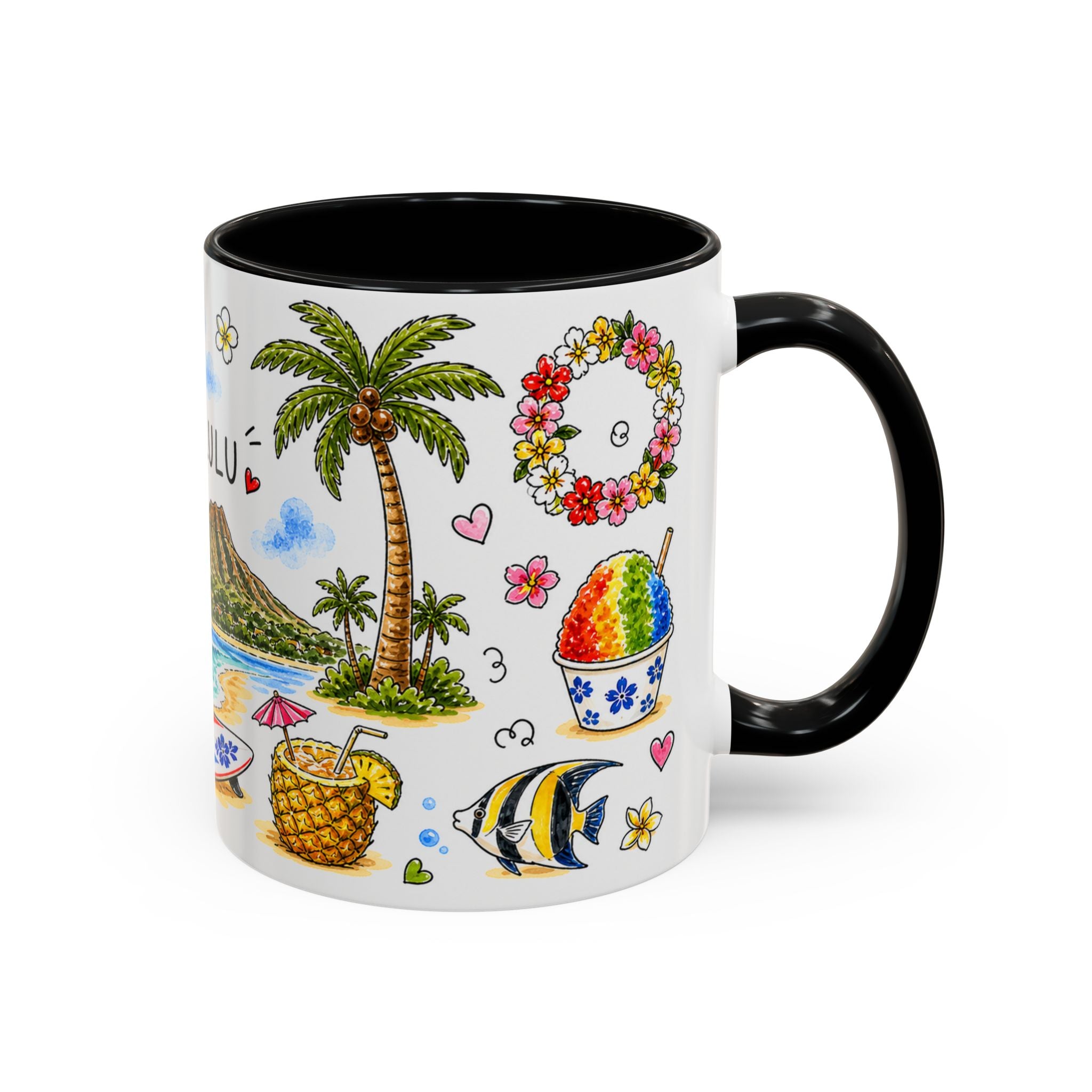 Honolulu Illustrated Travel Mug | City Souvenir Accent Coffee Mug | 11oz 15oz Ceramic Cup