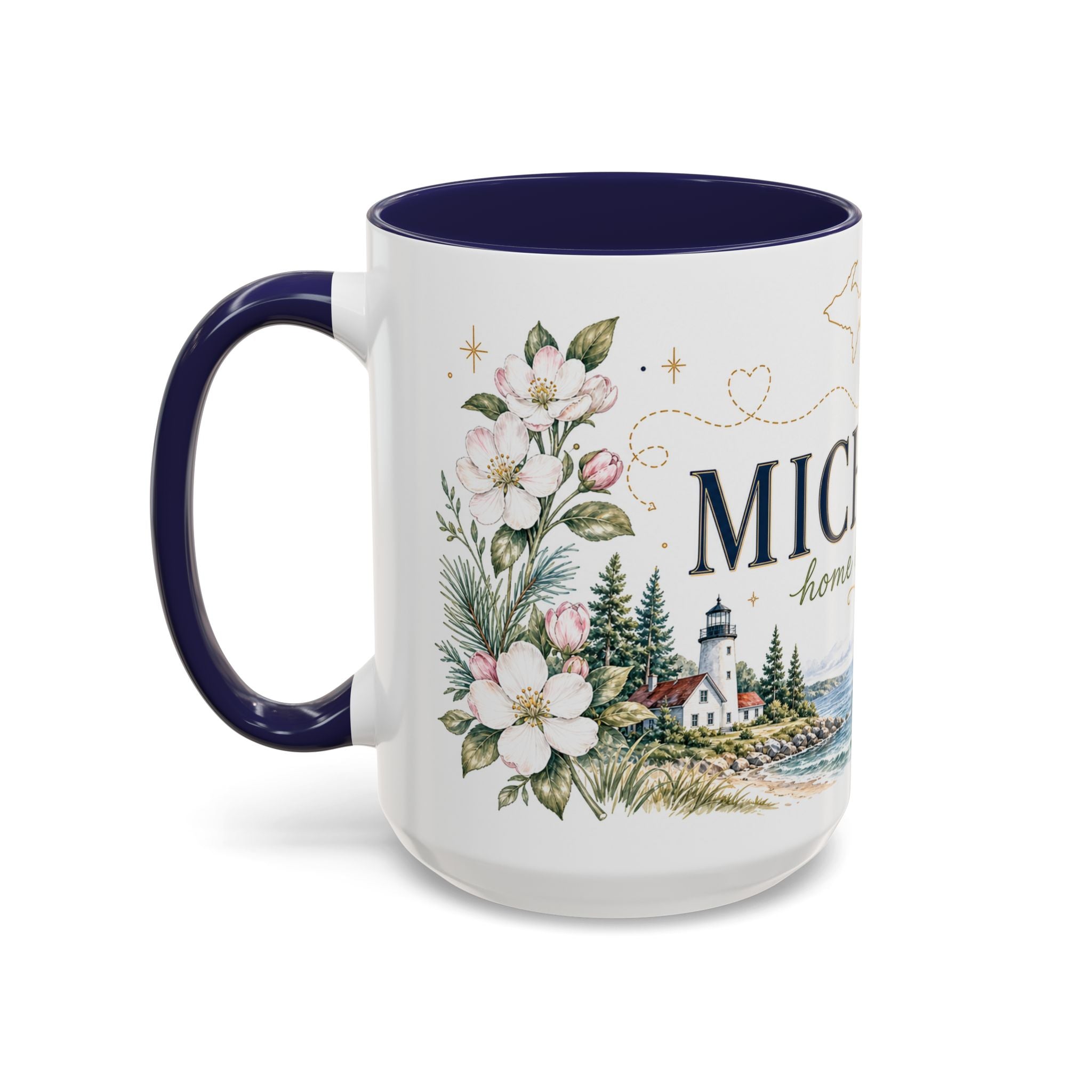 Michigan State Map Mug | Botanical Accents, Lakes Art | Homesick Gift