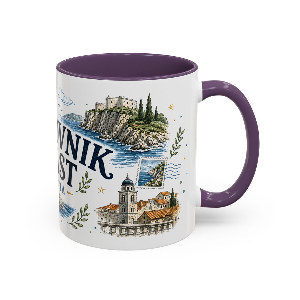 Dubrovnik Coast Coffee Mug | Travel Destination Souvenir Gift | Accent Color Ceramic 11oz 15oz