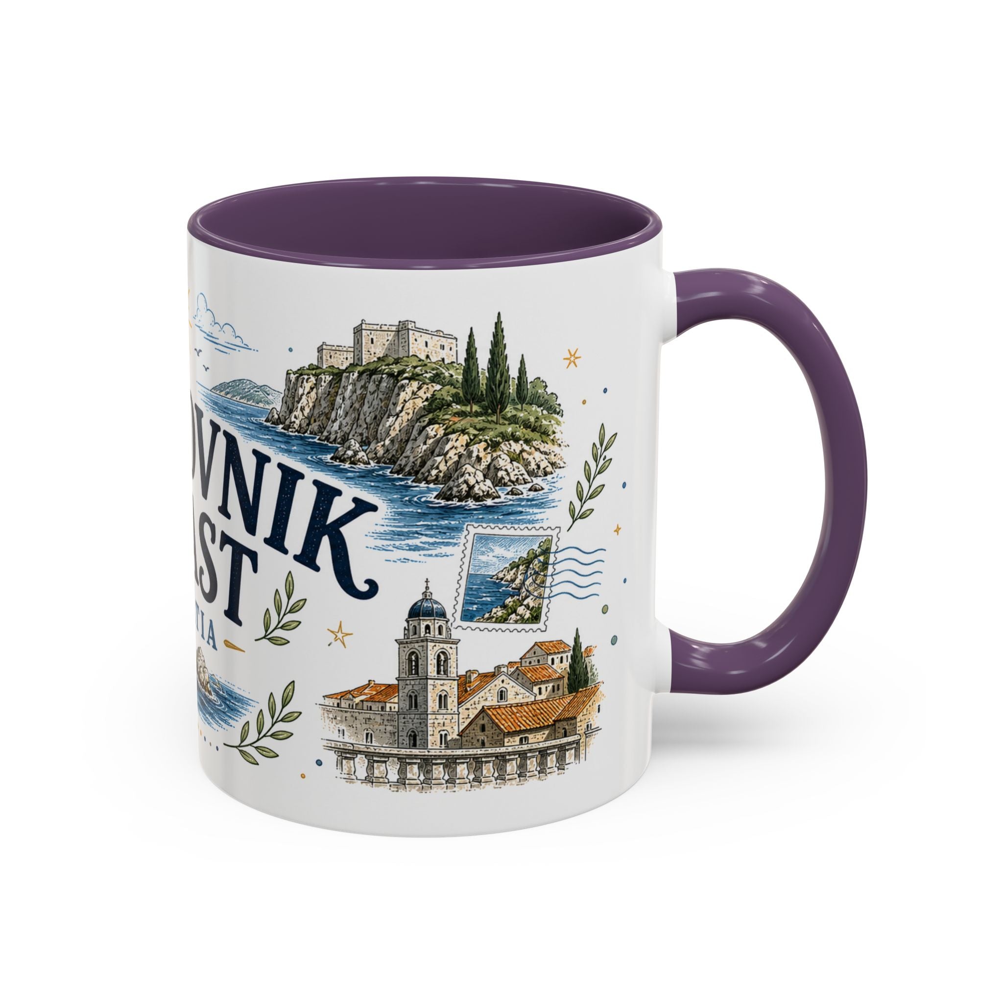 Dubrovnik Coast Coffee Mug | Travel Destination Souvenir Gift | Accent Color Ceramic 11oz 15oz