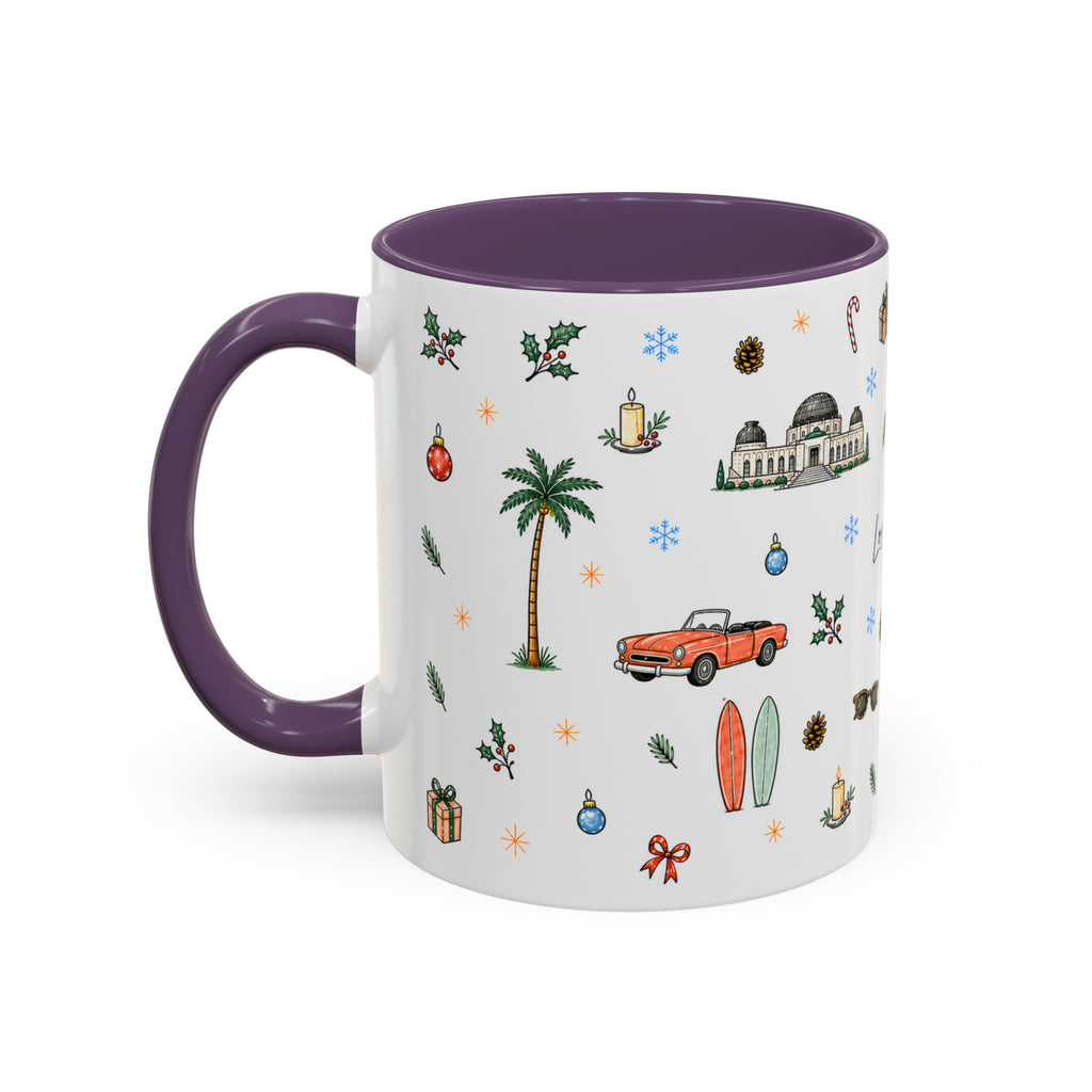 Los Angeles Christmas Mug | Watercolor City Souvenir | Ceramic Coffee Cup (11oz or 15oz)