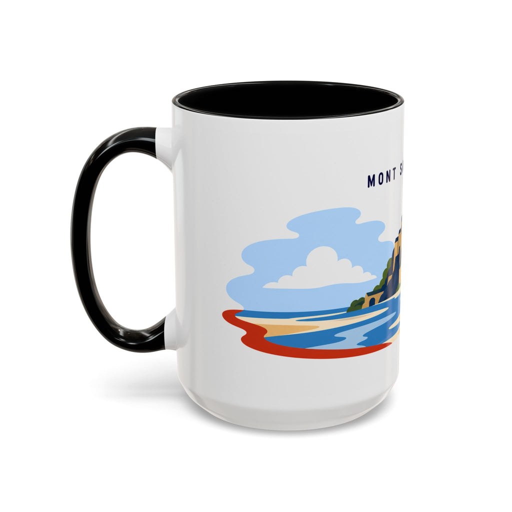 Mont Saint Michel Coffee Mug | Travel Destination Souvenir Gift | Accent Color Ceramic 11oz 15oz