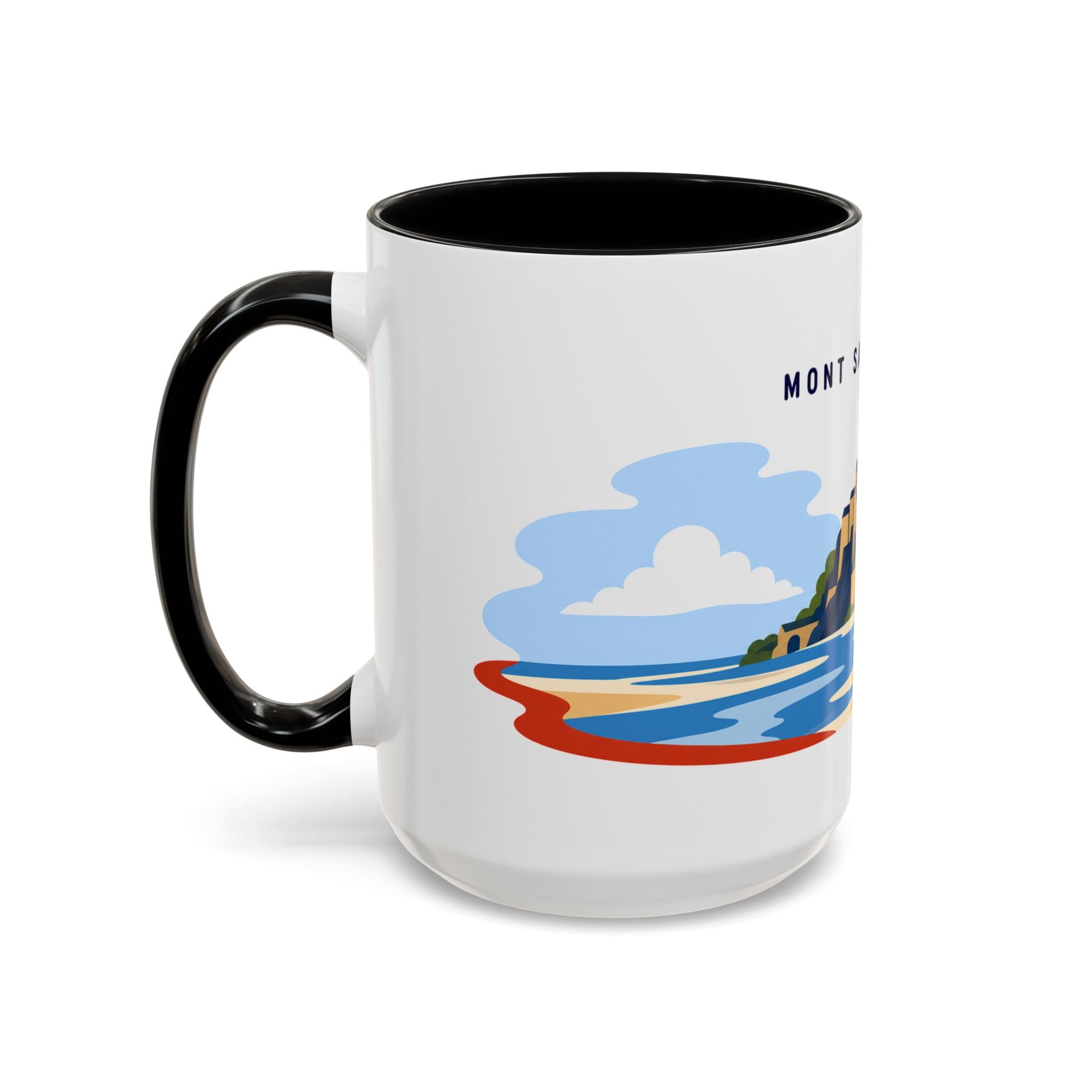 Mont Saint Michel Coffee Mug | Travel Destination Souvenir Gift | Accent Color Ceramic 11oz 15oz