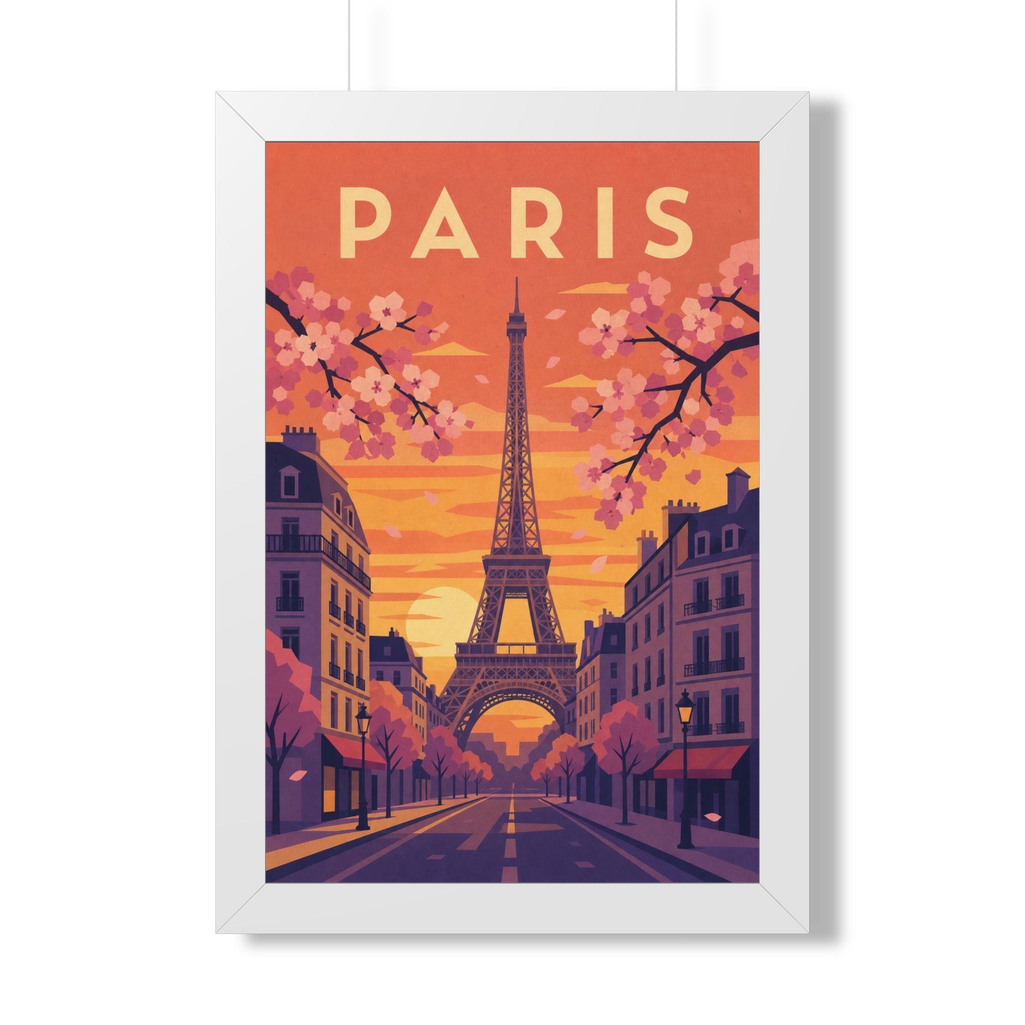 Paris in Spring France Framed Poster | Vintage Travel Wall Art | Black Walnut White Frame | 16x24 20x30