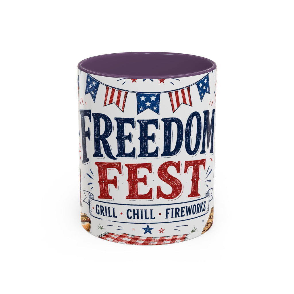 Freedom Fest Coffee Mug | Grill Chill Fireworks 4th of July | Accent Color Ceramic 11oz 15oz