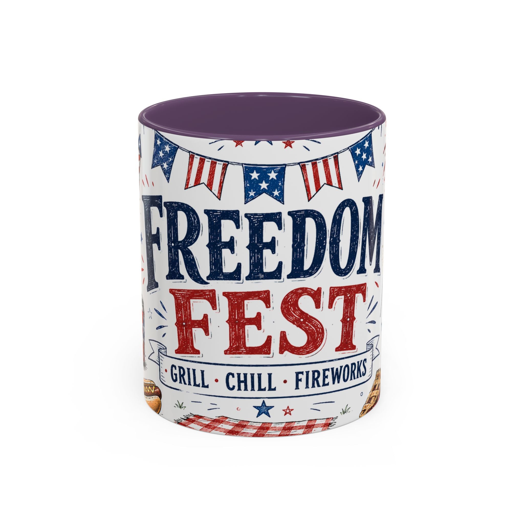 Freedom Fest Coffee Mug | Grill Chill Fireworks 4th of July | Accent Color Ceramic 11oz 15oz