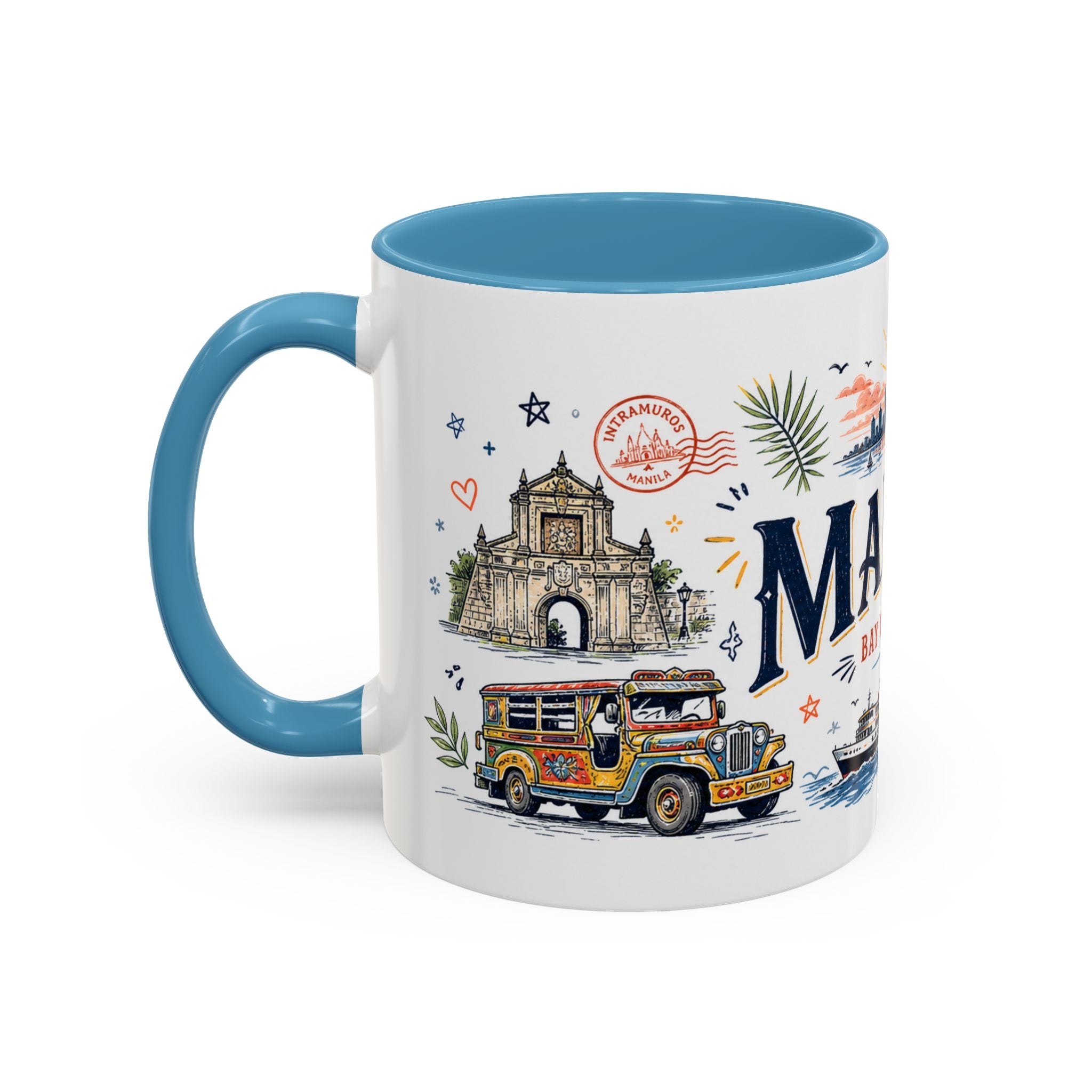 Manila Coffee Mug | Philippines Souvenir Travel Gift | Accent Color Ceramic 11oz 15oz