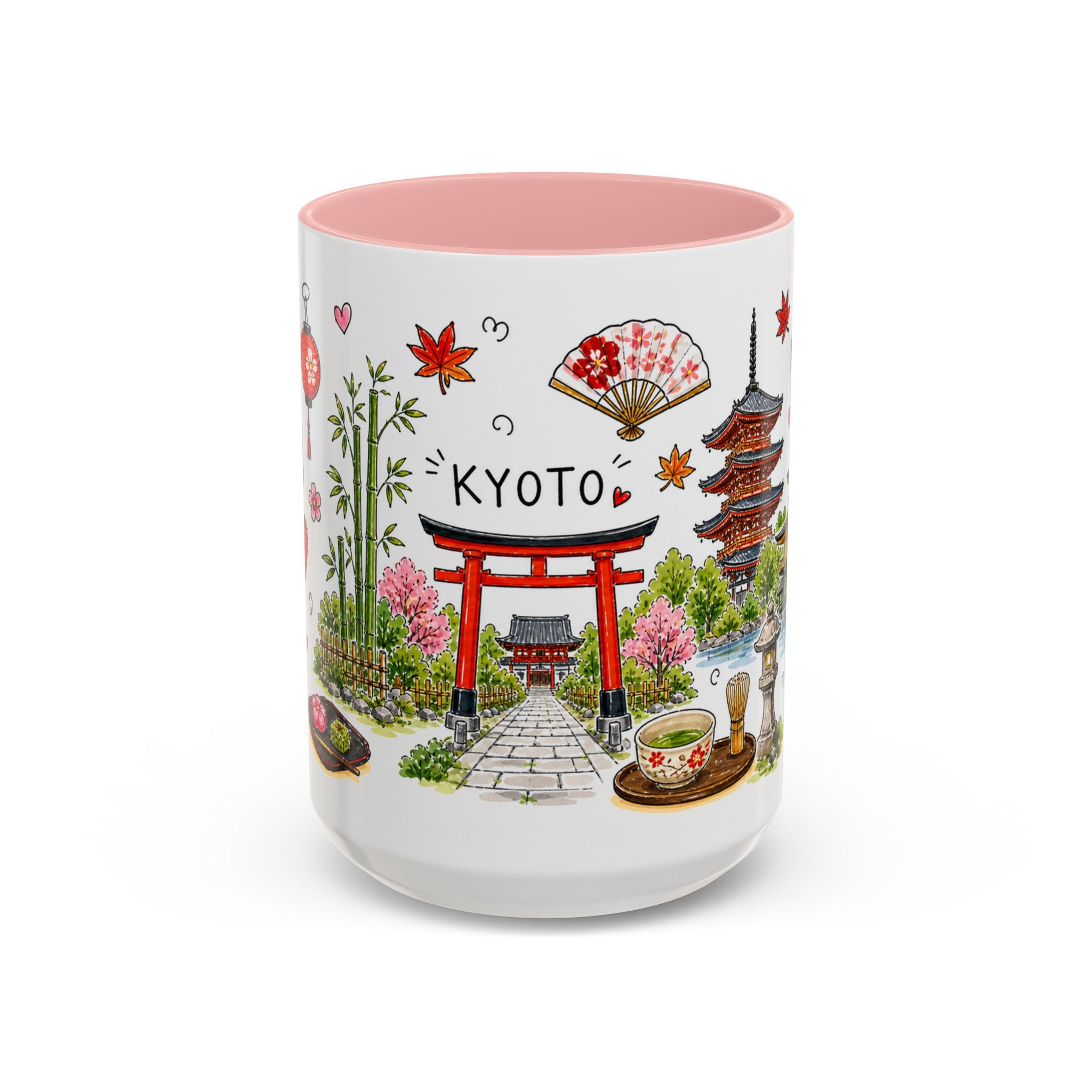 Kyoto Illustrated Travel Mug | City Souvenir Accent Coffee Mug | 11oz 15oz Ceramic Cup