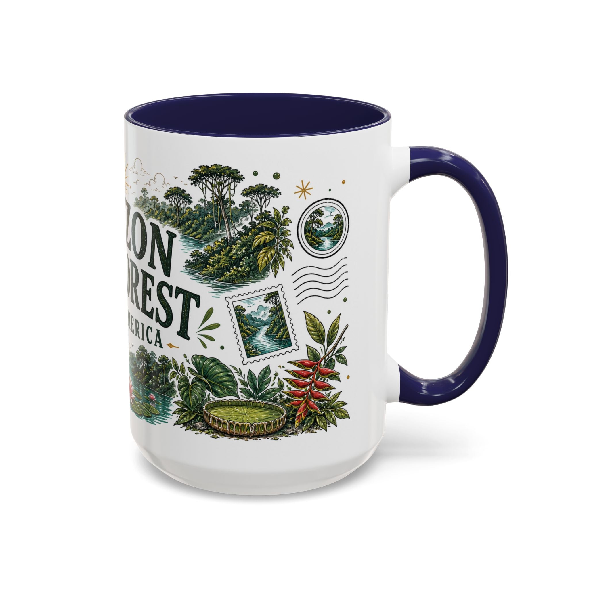 Amazon Rainforest Coffee Mug | Travel Destination Souvenir Gift | Accent Color Ceramic 11oz 15oz