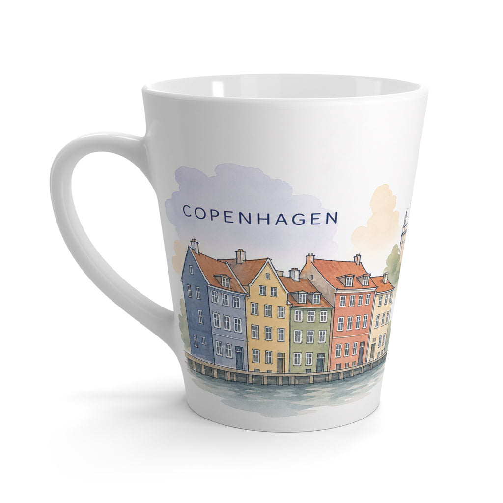 Copenhagen Latte Mug | Watercolor City Travel Mug | 12 oz Ceramic Souvenir Gift