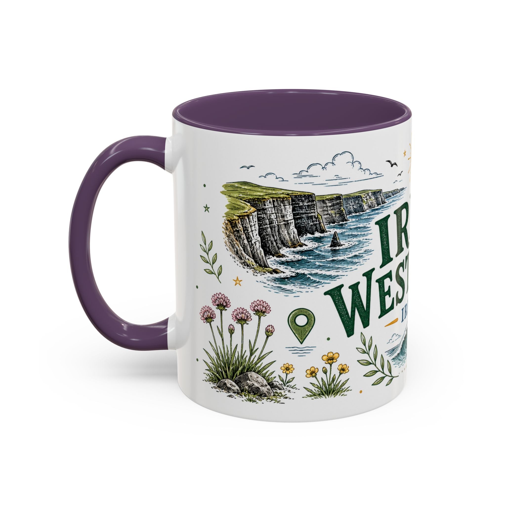 Irish West Coast Coffee Mug | Travel Destination Souvenir Gift | Accent Color Ceramic 11oz 15oz