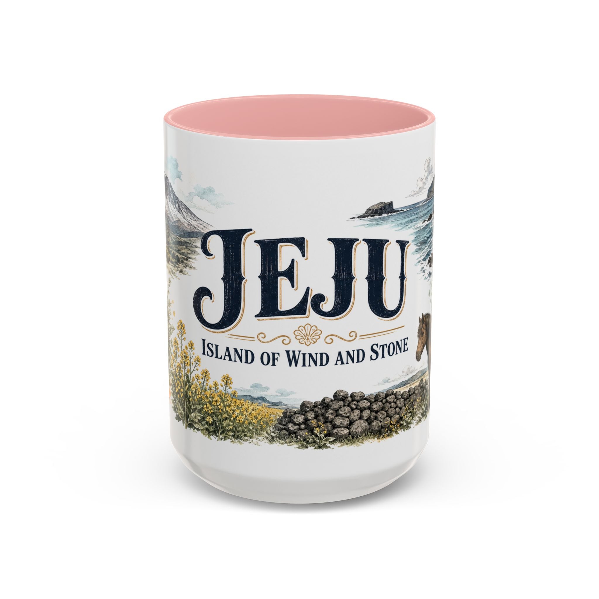 Jeju Coffee Mug | South Korea Travel Souvenir | Vintage Illustrated City Gift | 11 oz 15 oz Accent Mug
