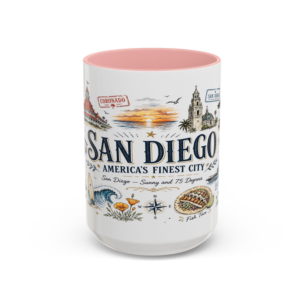 San Diego Coffee Mug | California Souvenir City Gift | Accent Color Ceramic 11oz 15oz