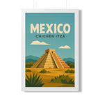 Chichén Itzá Mexico Framed Poster | Vintage Travel Wall Art | Black Walnut White Frame | 16x24 20x30