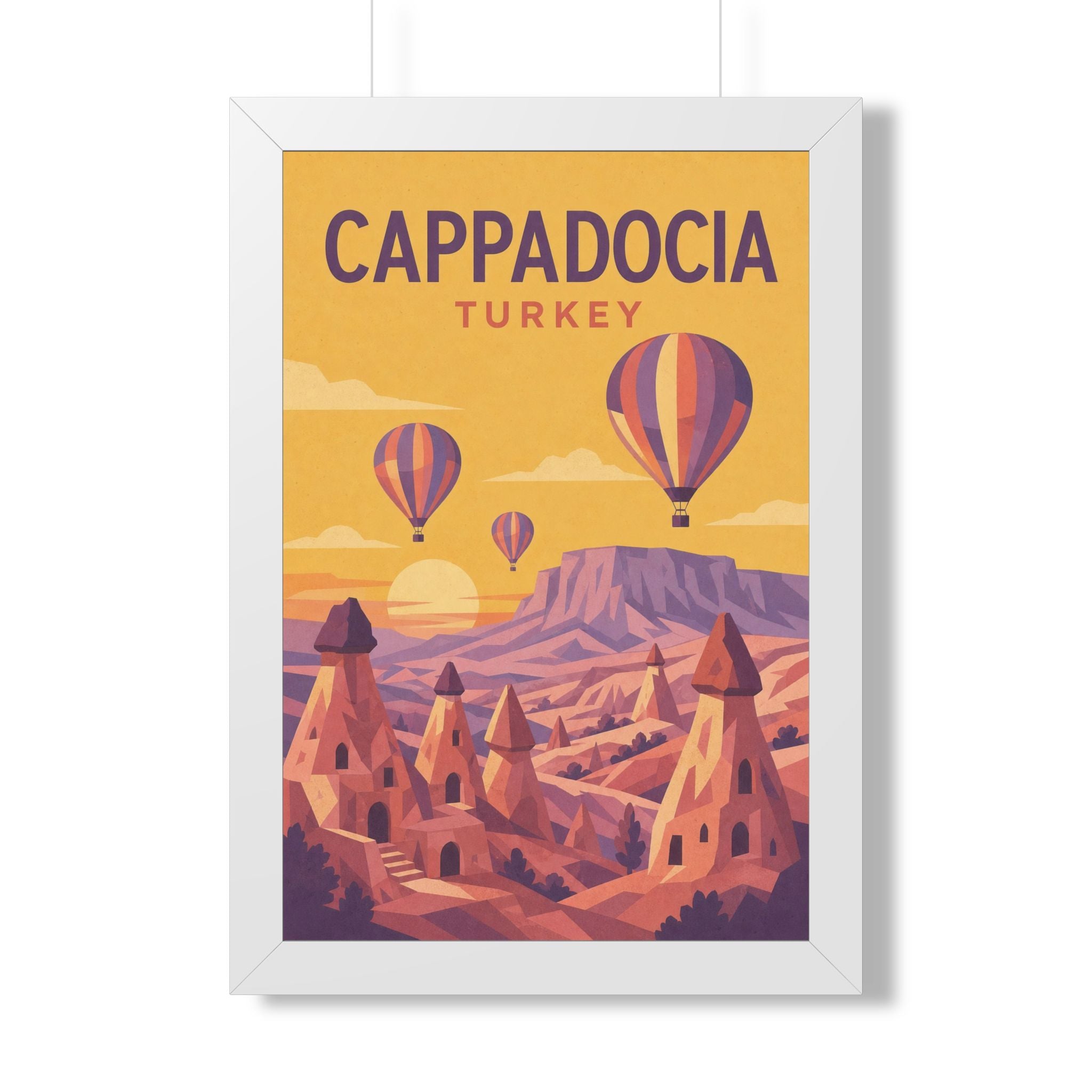 Cappadocia Turkey Framed Poster | Vintage Travel Wall Art | Black Walnut White Frame | 16x24 20x30
