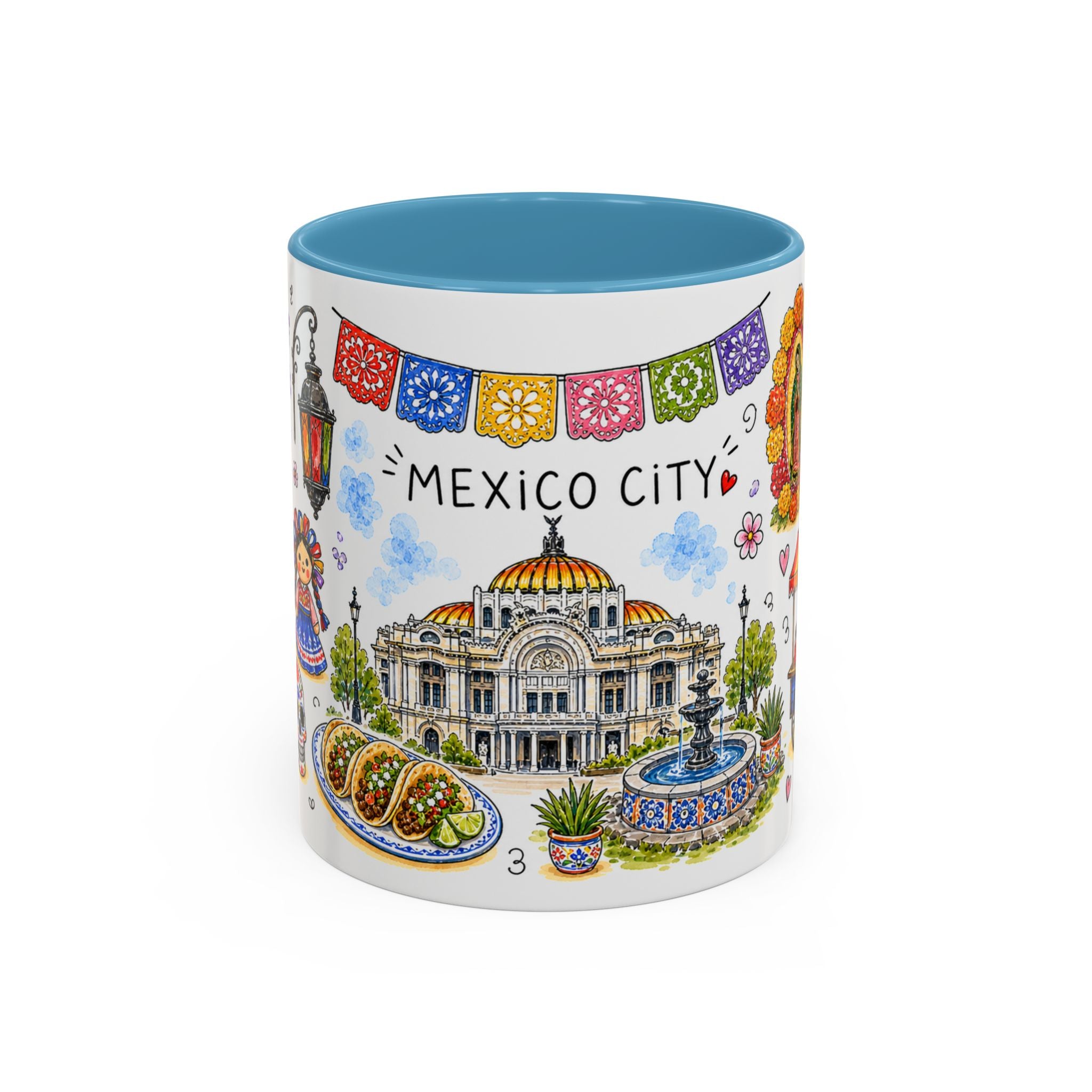 Mexico City Illustrated Travel Mug | City Souvenir Accent Coffee Mug | 11oz 15oz Ceramic Cup