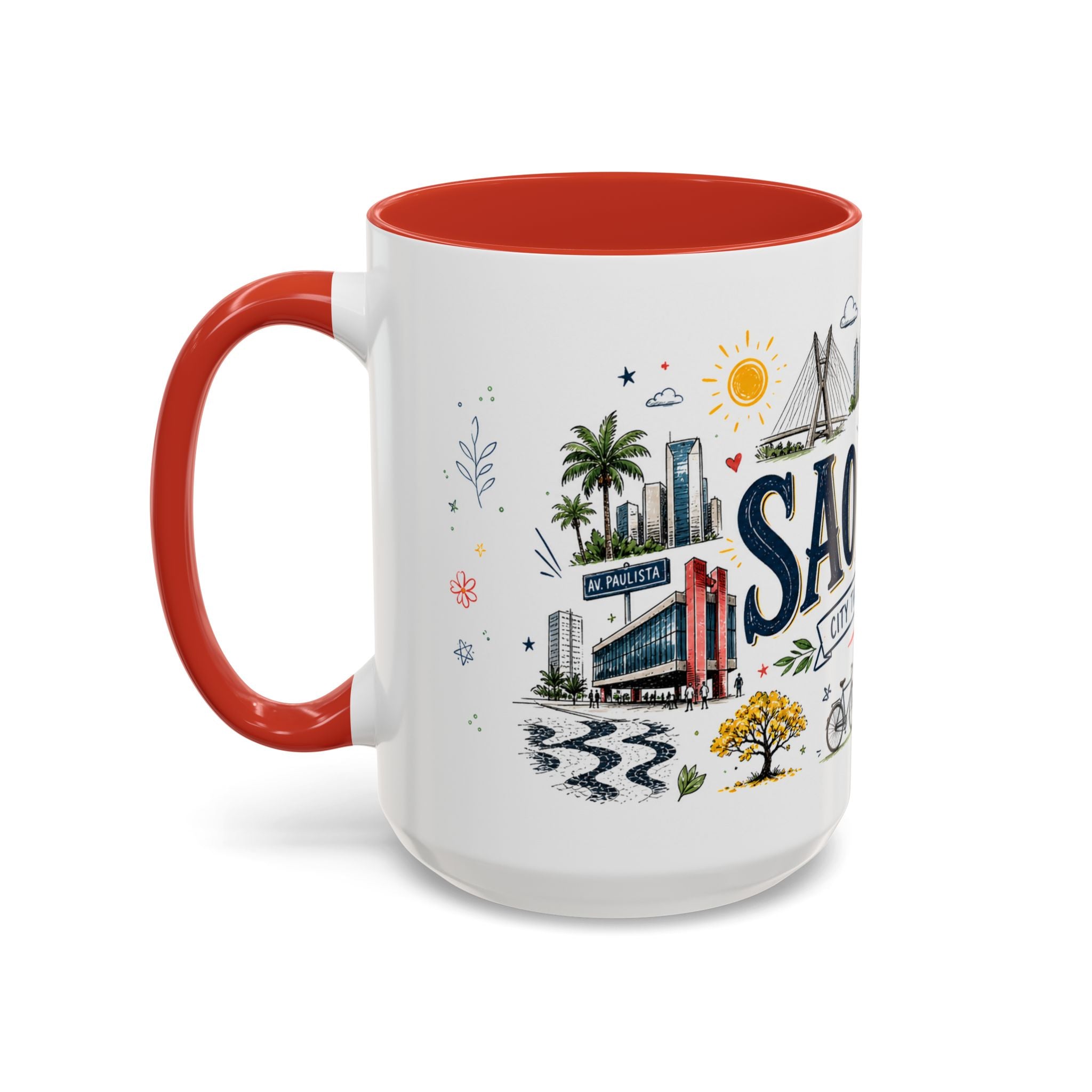 Sao Paulo Coffee Mug | Brazil Souvenir Travel Gift | Accent Color Ceramic 11oz 15oz