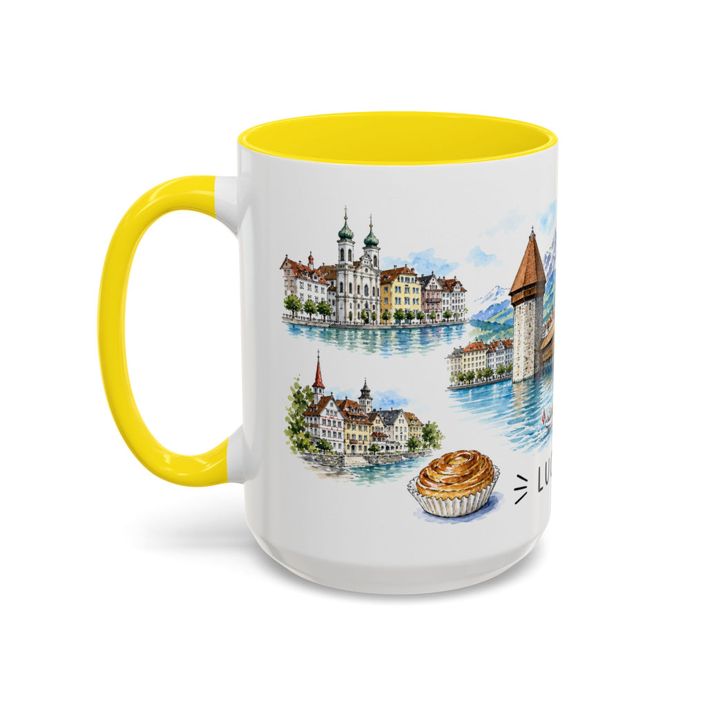 Lucerne Illustrated Travel Mug | City Souvenir Accent Coffee Mug | 11oz 15oz Ceramic Cup