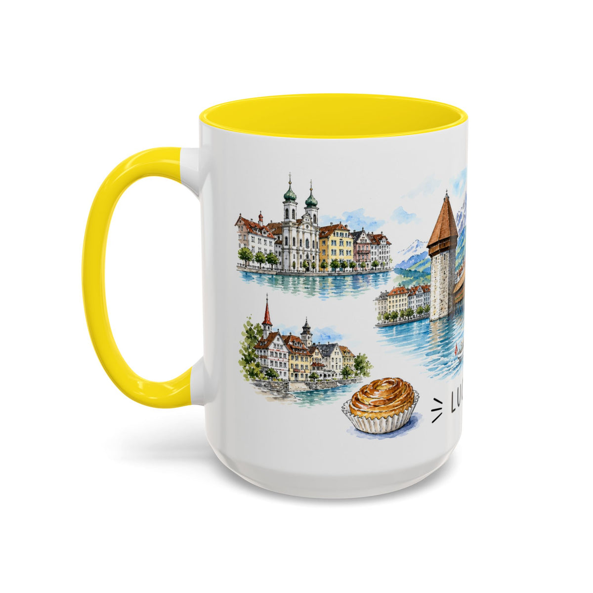 Lucerne Illustrated Travel Mug | City Souvenir Accent Coffee Mug | 11oz 15oz Ceramic Cup