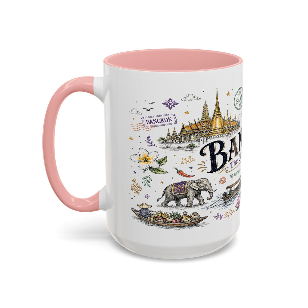 Bangkok Coffee Mug | Thailand Souvenir Travel Gift | Accent Color Ceramic 11oz 15oz