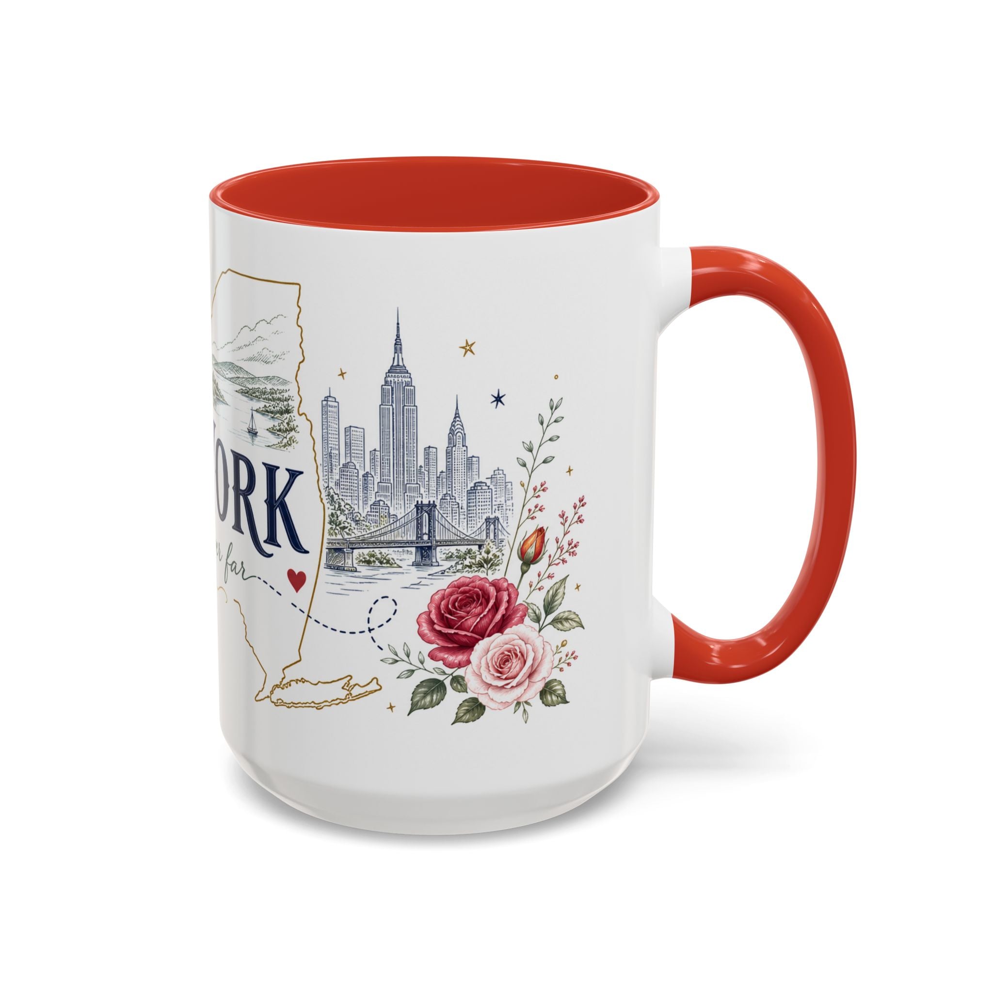New York State Map Mug | Botanical Rose Accents, Long Distance Friendship Gift