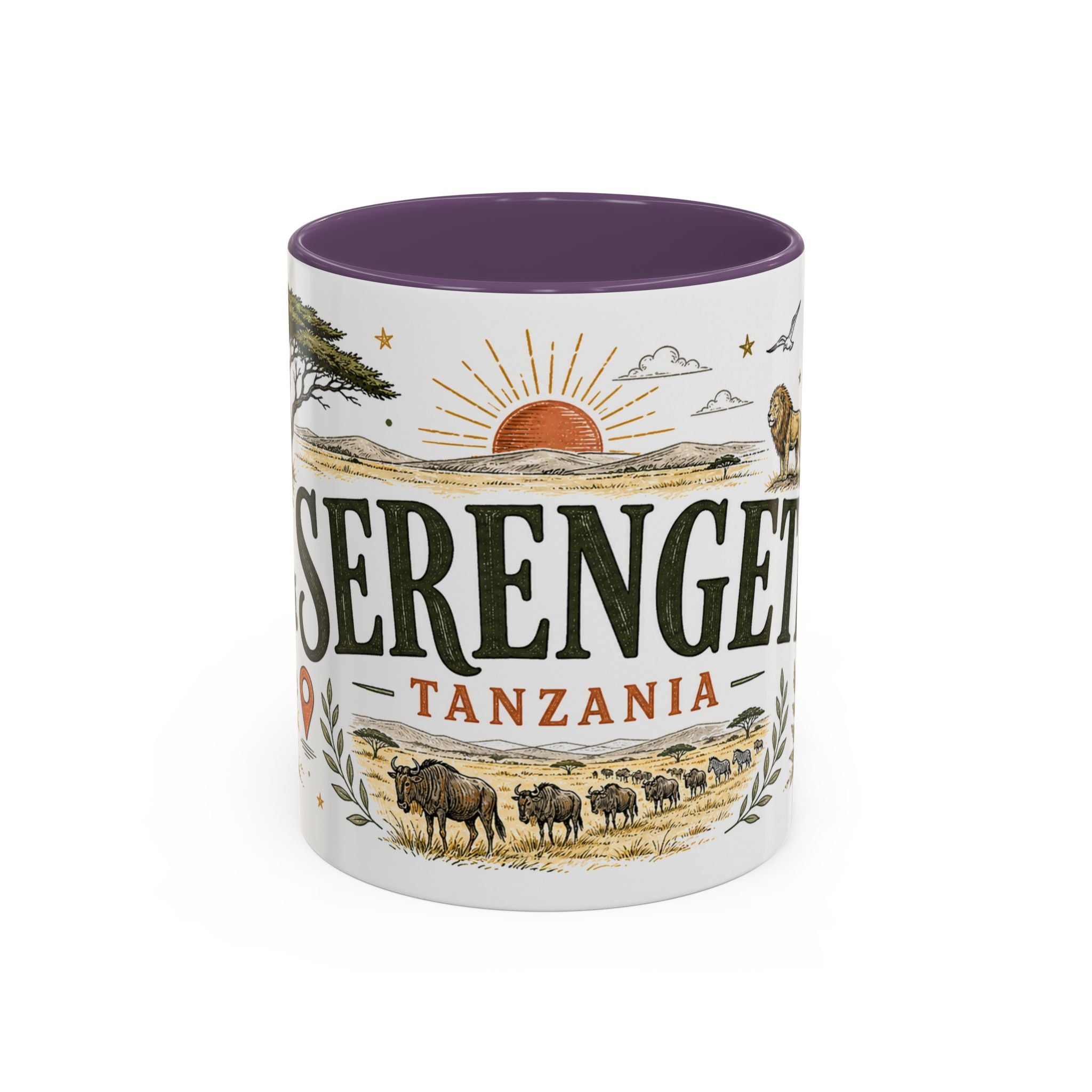 Serengeti Coffee Mug | Travel Destination Souvenir Gift | Accent Color Ceramic 11oz 15oz