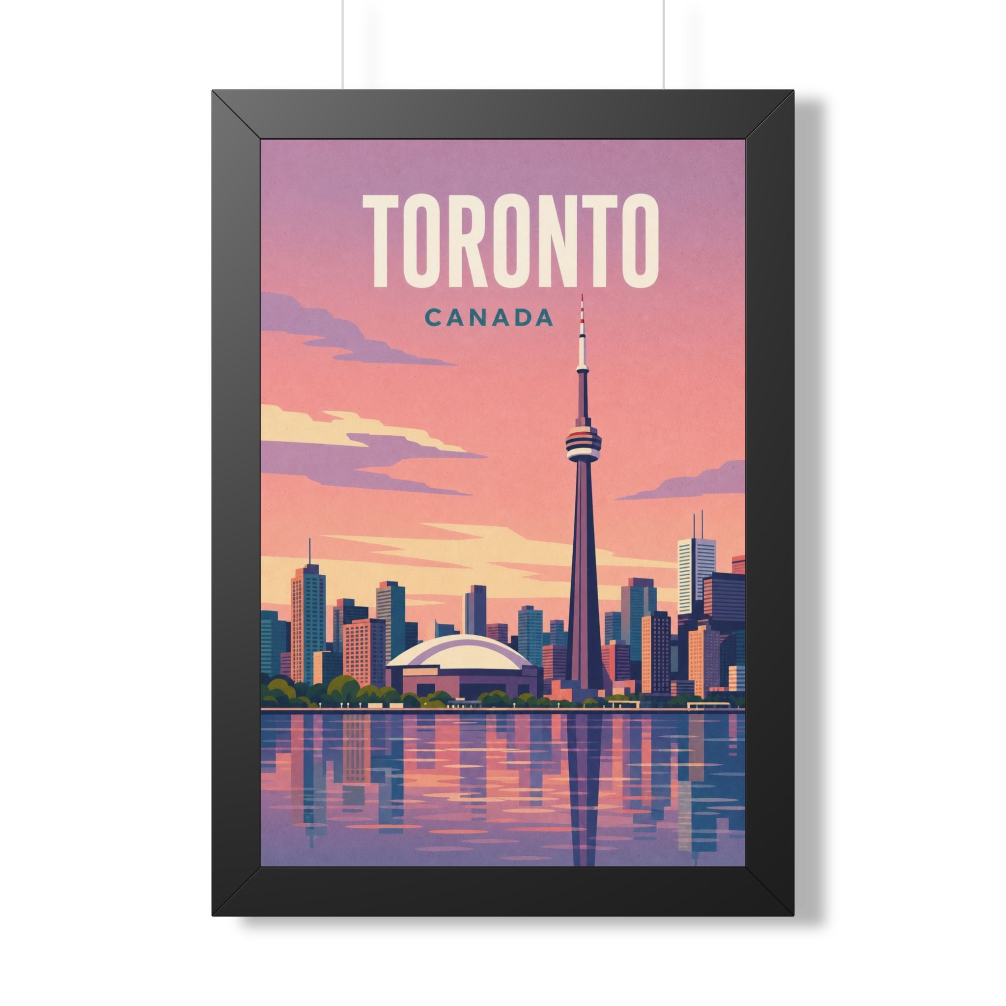 Toronto Skyline Canada Framed Poster | Vintage Travel Wall Art | Black Walnut White Frame | 16x24 20x30
