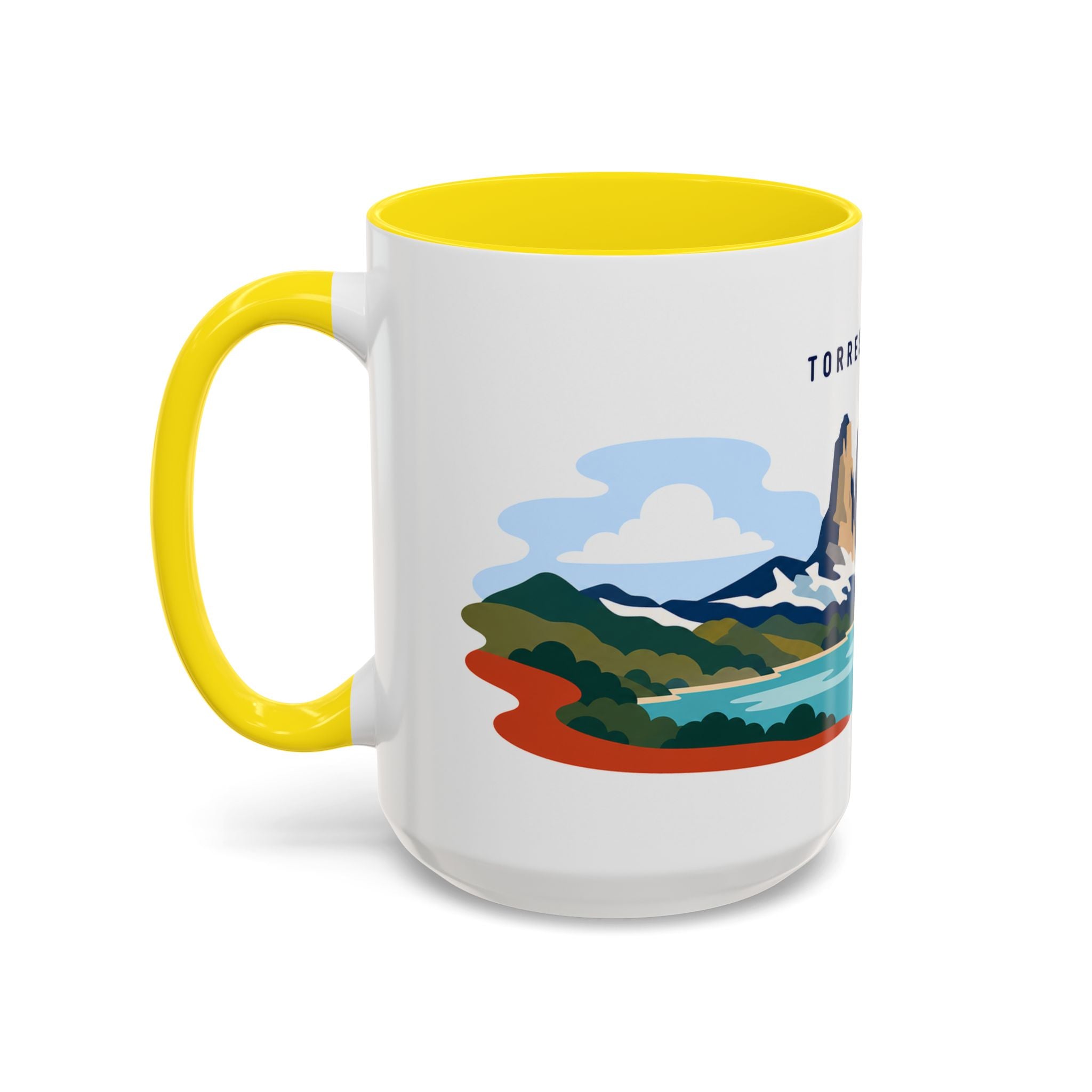 Torres del Paine Coffee Mug | Travel Destination Souvenir Gift | Accent Color Ceramic 11oz 15oz