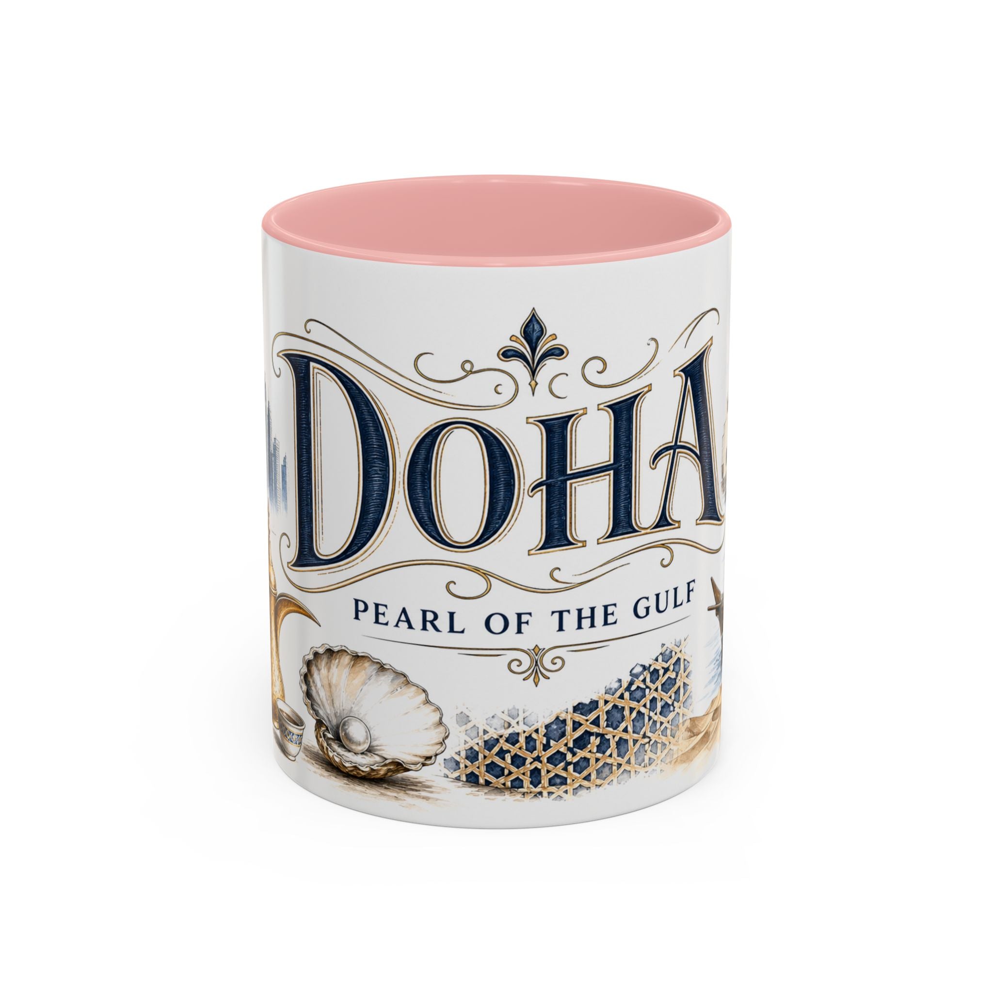 Doha Coffee Mug | Qatar Travel Souvenir | Vintage Illustrated City Gift | 11 oz 15 oz Accent Mug