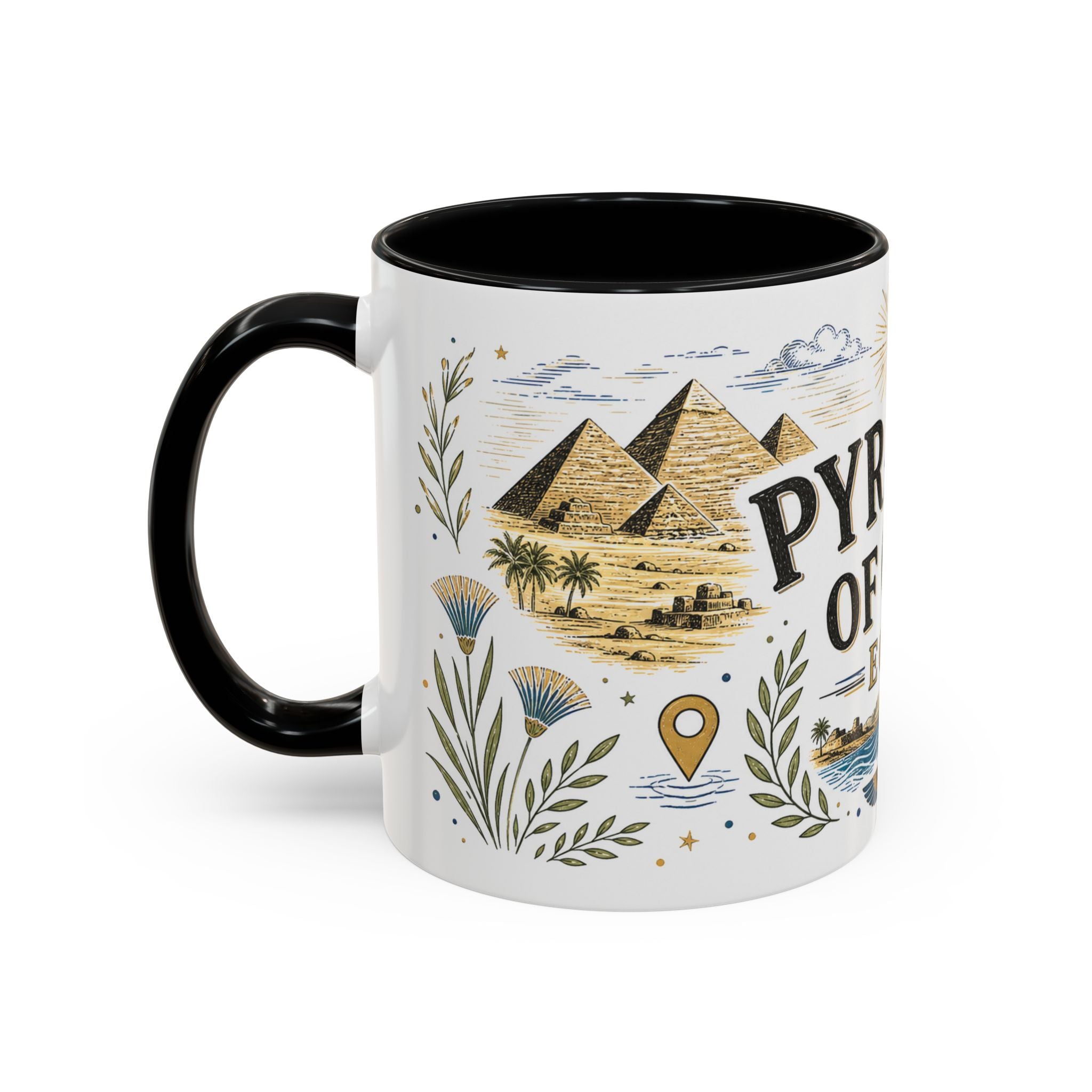 Pyramids of Giza Coffee Mug | Travel Destination Souvenir Gift | Accent Color Ceramic 11oz 15oz